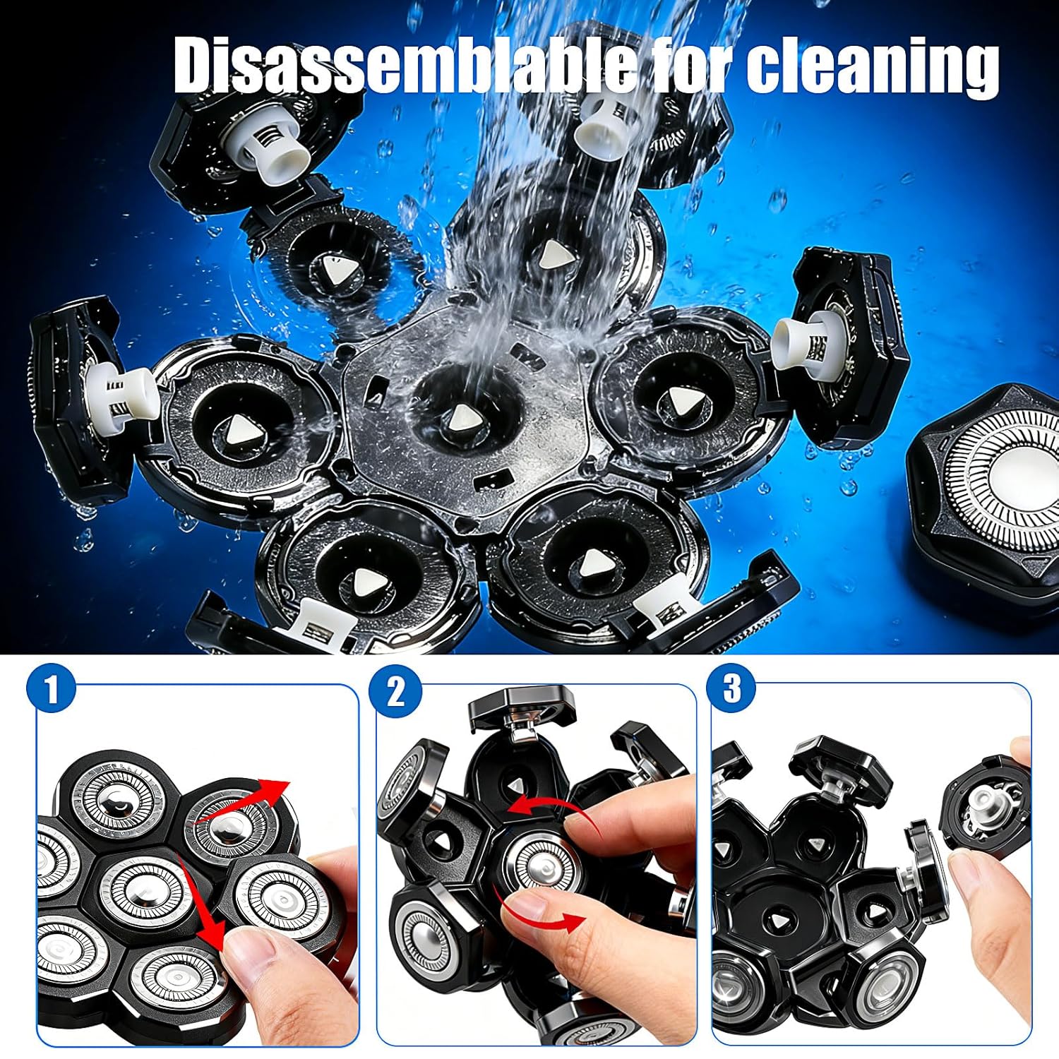 7 Head Shaver Replacement Heads for Freebird Bald Men, Head Shavers for Men,Shaver Replacement Blades for SHPAVVER/Wyklaus/Cyruzi Shaver Head (Black/3count)