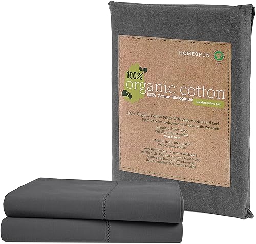 Miniatura 9 de Lane Linen - Juego de 2 fundas de almohada, 100% algodón orgánico, tamaño estándar, suaves, color negrocarbón (20 x 26 pulgadas)