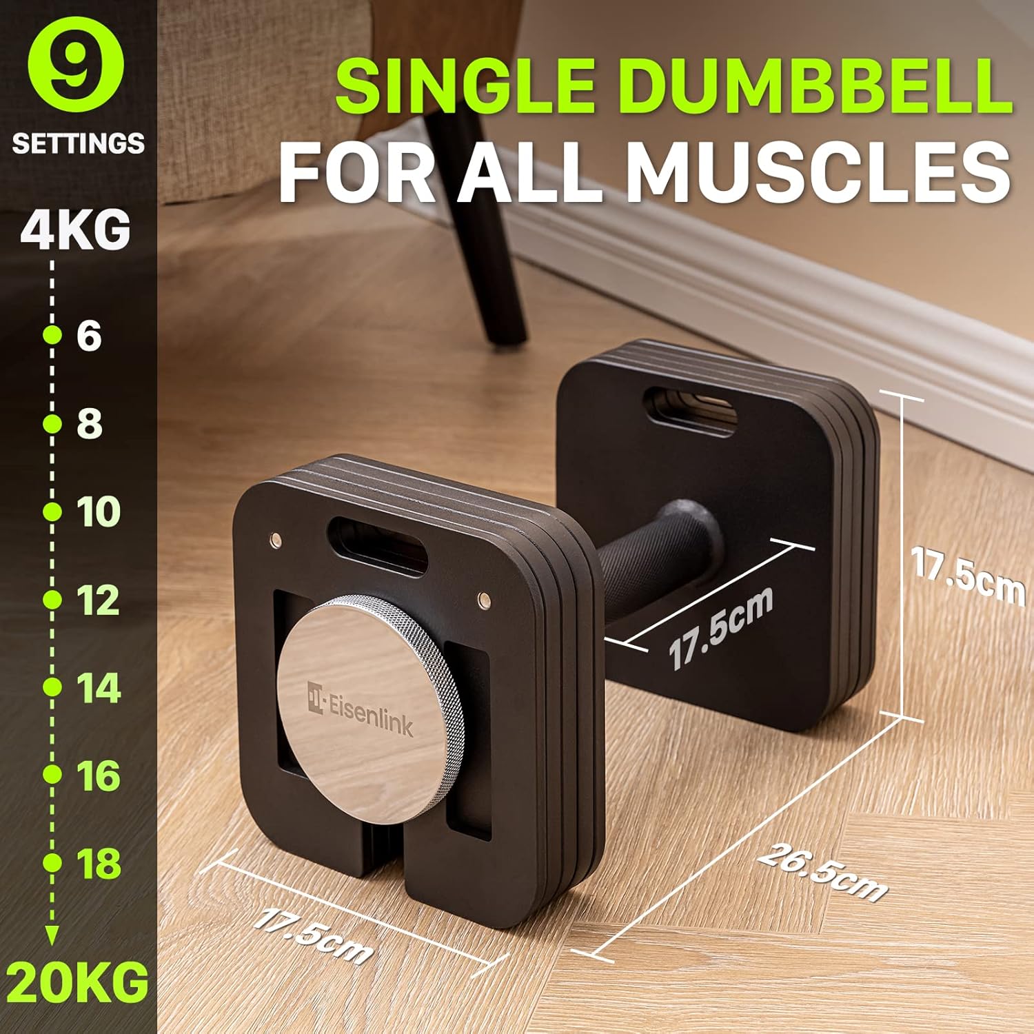 Eisenlink Adjustable Dumbbell 4-36kg Weight Set - Adjustable Dumbbell Set with Anti-slip Handle 2kg Increments Innovative Easy Safe Locking Mechanism for Home Gym Fitness 6 81bGkHMGajL. AC SL1500