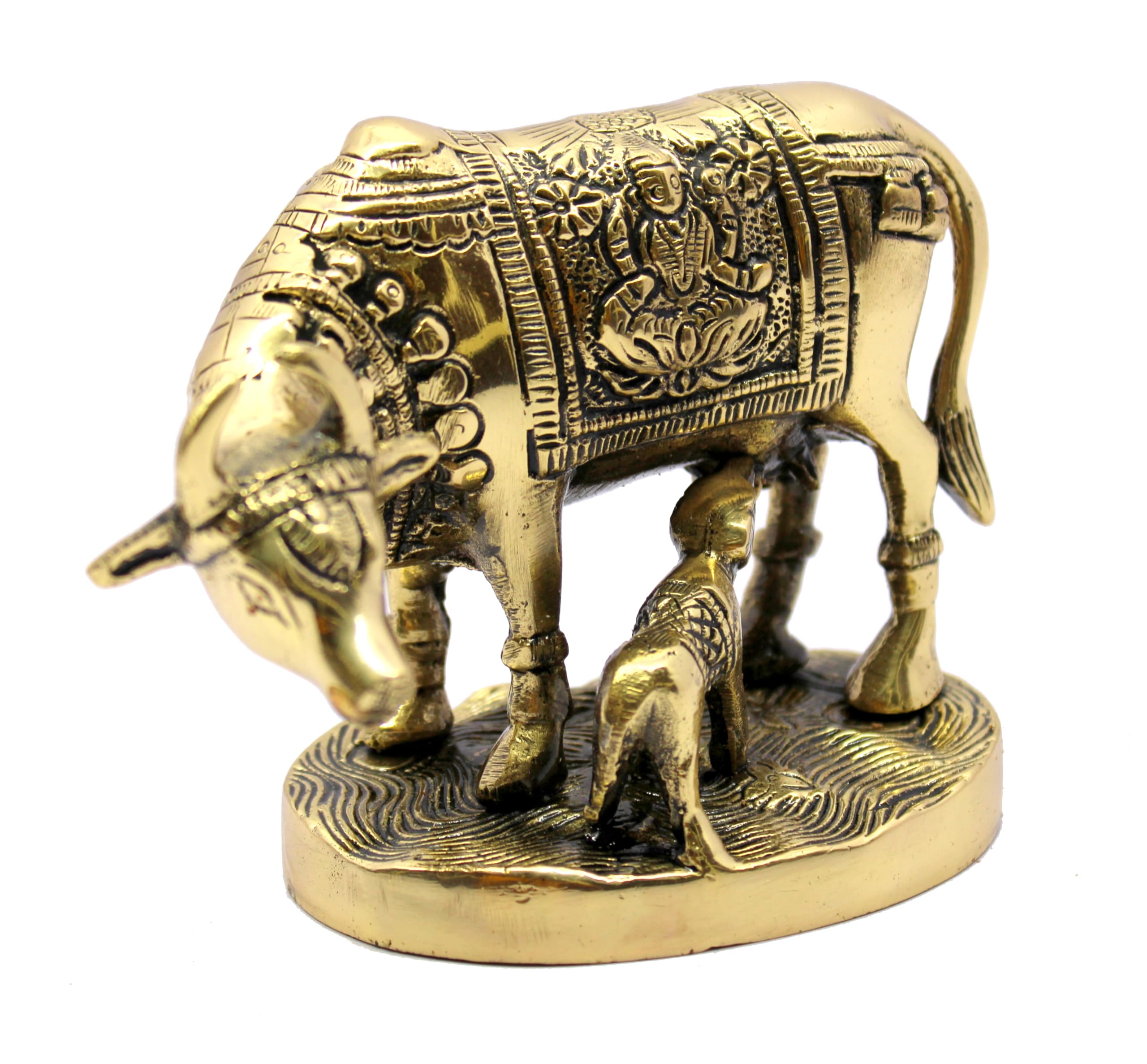 StonKraft Lucky Figurine Kamdhenu - Figura de vaca y becerro de latón