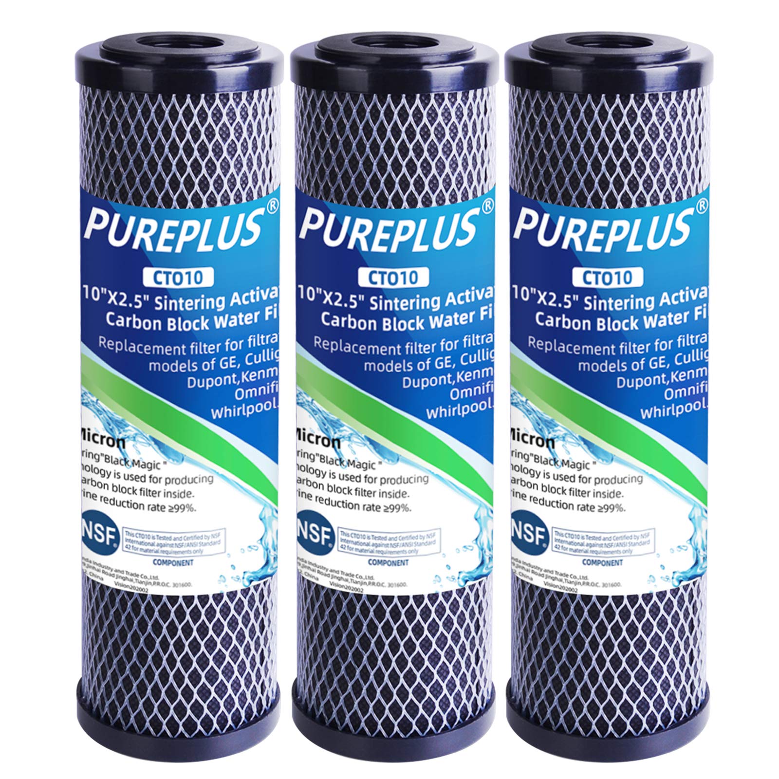 1 Micron 2.5" x 10" Whole House CTO Carbon Water Filter Cartridge Replacement for Countertop Water Filter System, Dupont WFPFC8002, WFPFC9001, FXWTC, SCWH-5, WHEF-WHWC, WHCF-WHWC, AMZN-SCWH-5, 3Pack