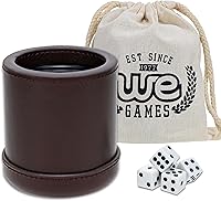 Vista 19 de WE Games Professional Handmade Cognac Brown Leather Dice Cup Set, Comes with 5 Standard Game Dice & Cloth Bag, Dice Roller for Liars Dice Farkle &