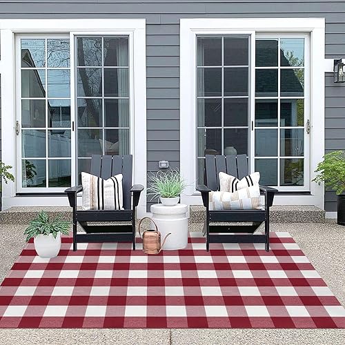 Miniatura 390 de IOHOUZE - Tapete a cuadros estilo búfalo de 5 x 8 pies para interiores y exteriores, lavable, para sala, tapete de bienvenida primavera-verano