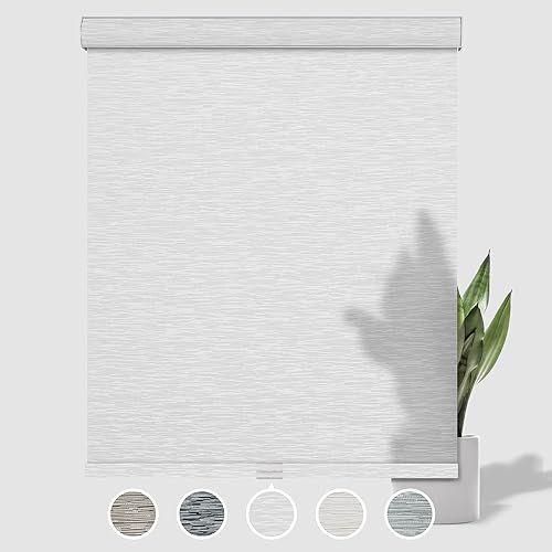 BERISSA - Persianas enrollables con filtro de luz para ventana, persianas solares inalámbricas con jacquard a rayas, tela con aislamiento térmico,