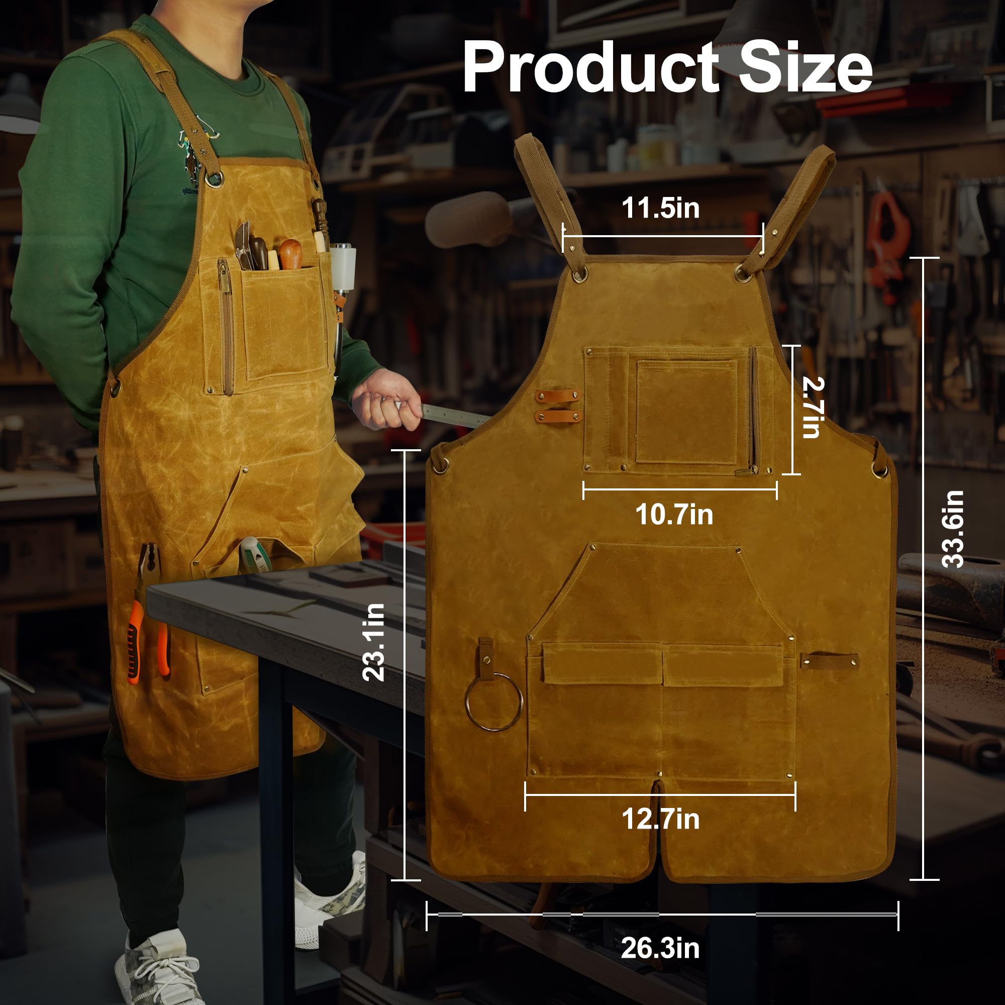 Delantal de carpintería para hombres, regalos para hombres, con 9 bolsillos para herramientas, impermeable y duradero, lona encerada, delantal de trabajo para carpinteros, carpinteros, herreros