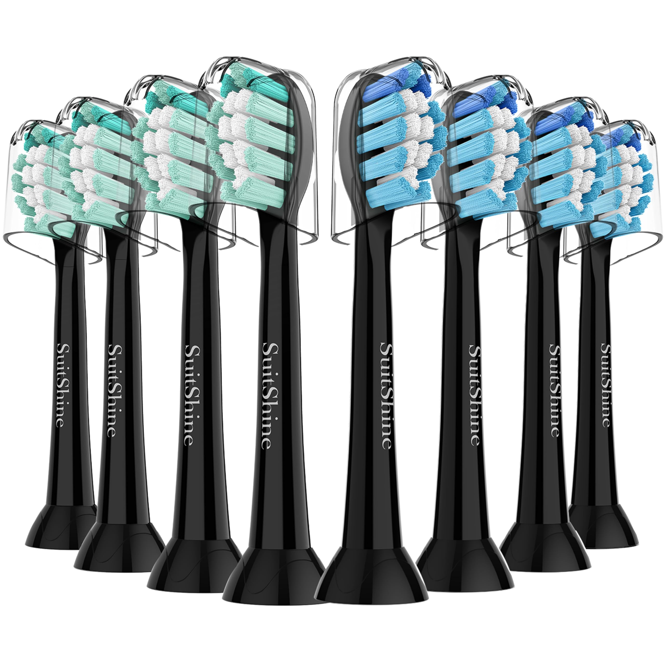Replacement Toothbrush Heads Compatible with Philips Sonicare and More Click-on Handles 8 Pack Black