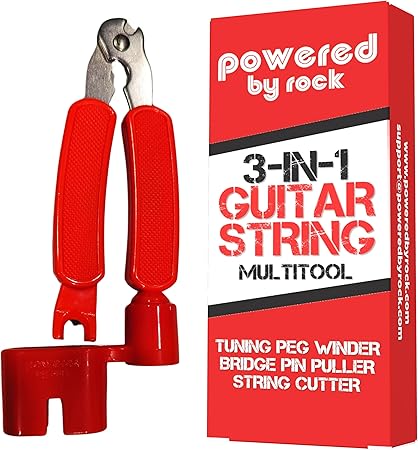 Guitar String Winder, String Cutter and Bridge Pin Puller - 3-in-1 Guitar Tool for Acoustic and Electric Guitars - Wind Guitar Strings Quickly - Cut Excess String Off - Pull Pins Out Easily