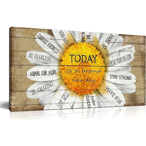 Yellow Wall Decor for Living Room - Flower Canvas Wall-Art for Bedroom Inspirational Posters for Women - Daisy Wall Decor Ready to Hang Size 20" x 40"