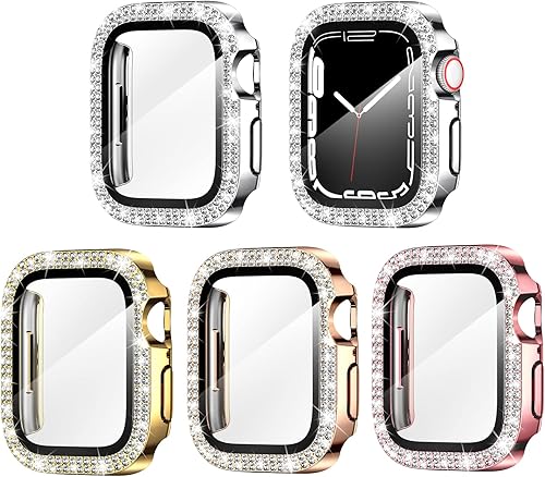 Goton - Paquete de 4 protectores de pantalla para Apple Watch de 1.732 pulgadas, Series 654SE, funda brillante con diamantes de imitación para