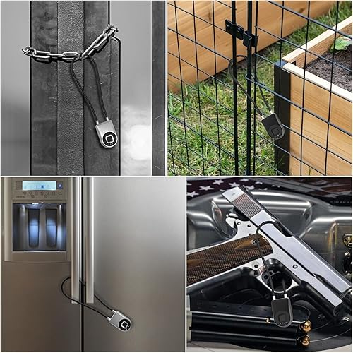 Miniatura 7 de Candado inteligente de cable de huellas dactilares, 6 pulgadas de largo con aplicación Bluetooth de huellas dactilares, biométrico sin llave,