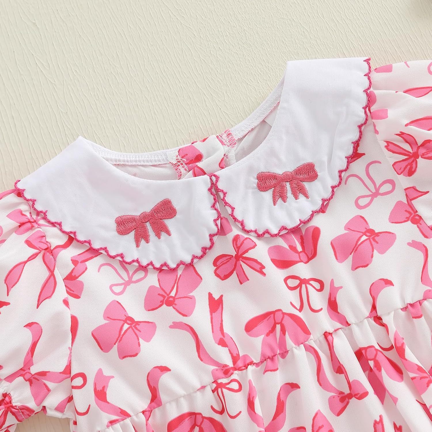 Newborn Baby Girl Summer Clothes Doll Collar Bow Print Sweet Jumpsuit Romper Short Sleeve Onesie Bodysuit Jumpsuit - Image 5