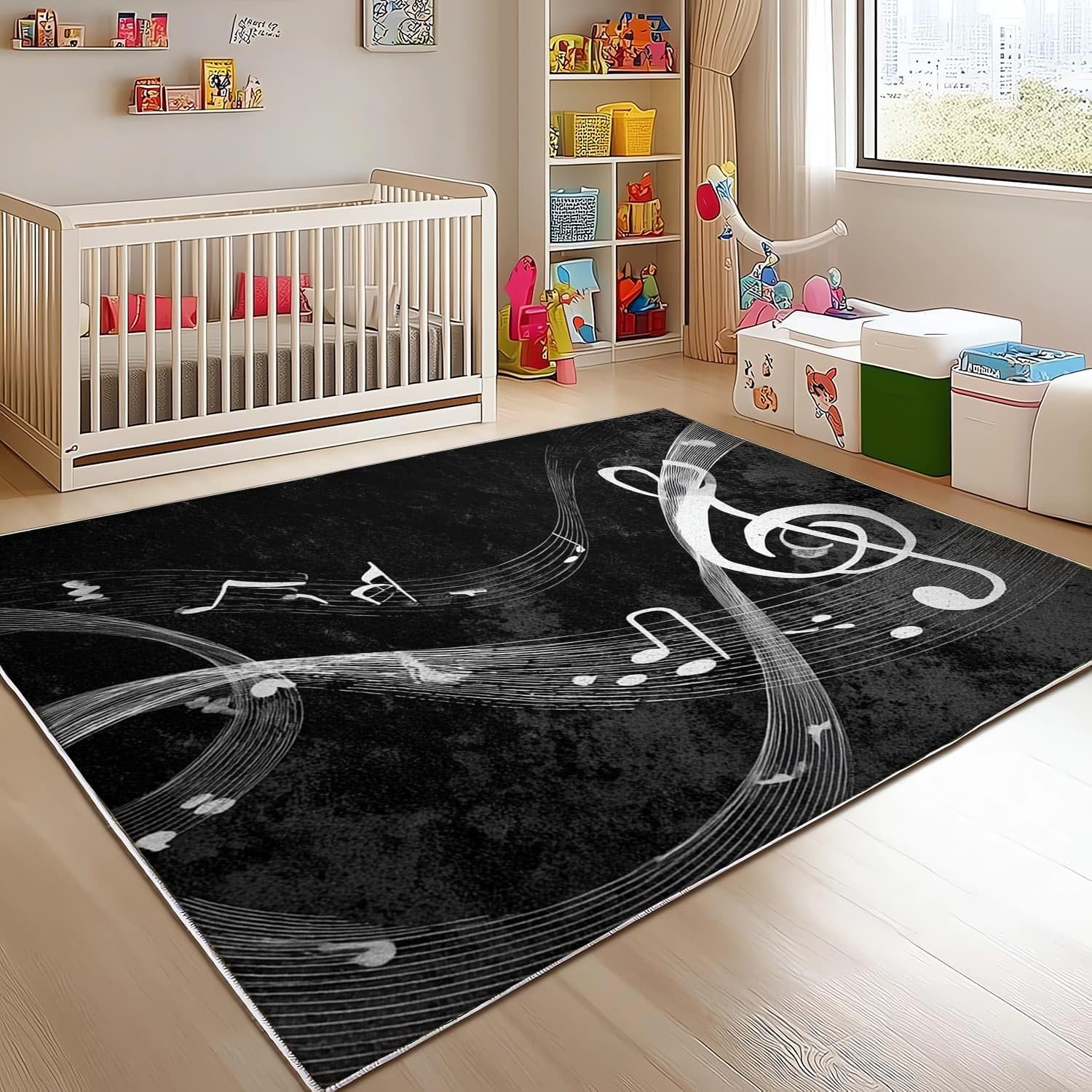 Générique 3D Imprimés Tapis Art Musique ThèMe Poil Ras Doux Lavable en Machine Antidérapant Noir Et Blanc Tapis Salon Chambre Coucher Salle à Manger D'intérieur Paillasso Moderne 120x180 cm