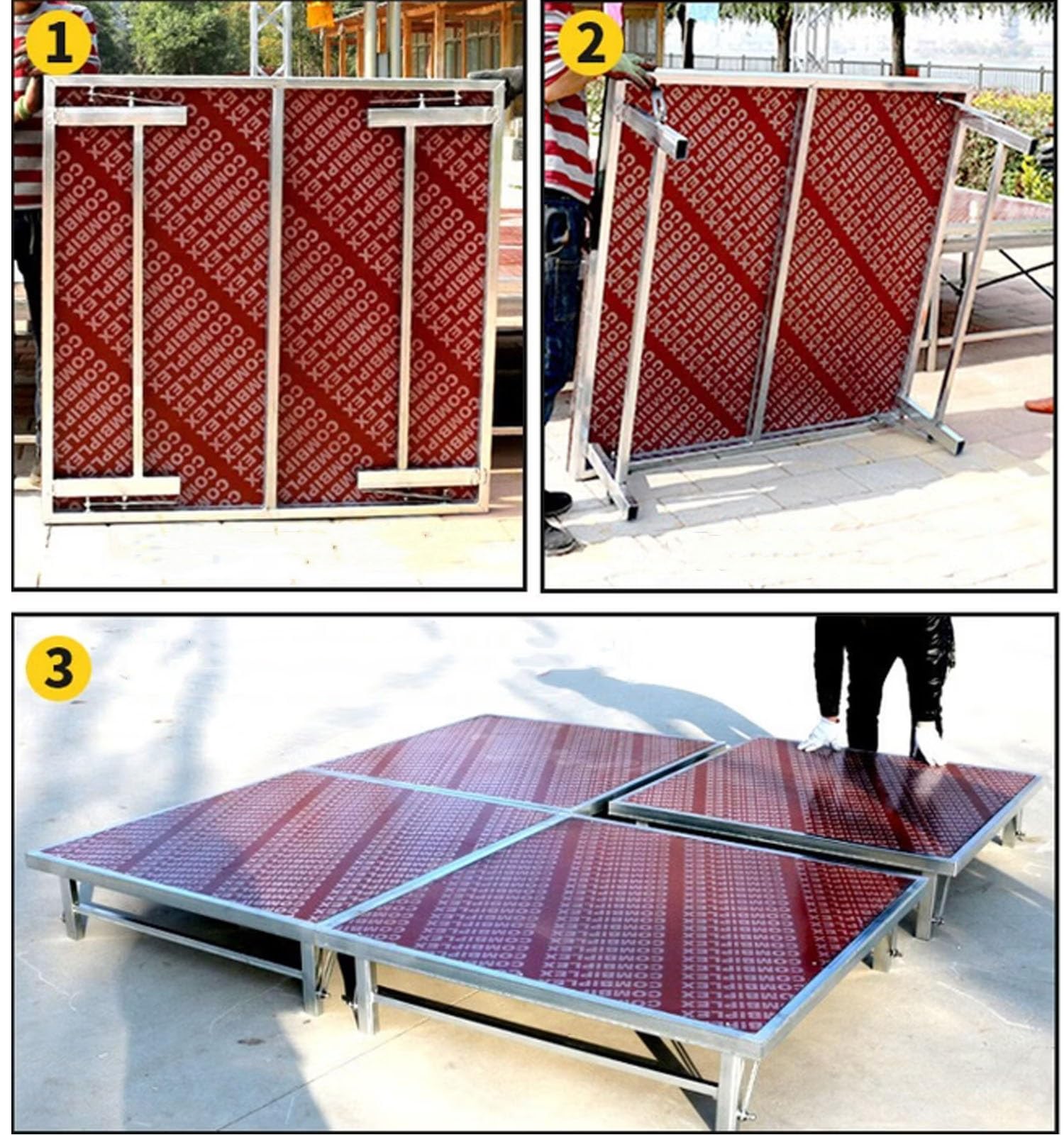 Tragbare Bühnenplattform, höhenverstellbares Bühnenpodest mit klappbaren Beinen (20–40 cm) – Tragkraft 600 kg – rutschfeste Oberfläche – DJ-Ständer für Hochzeiten, Konzerte(128x128x40cm)