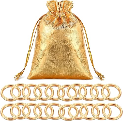20 anillos dorados de metal dorado para exhibición de figuras de juego anillos atrapasueños con bolsas de organza con cordón dorado 1 x 08 pulgadas