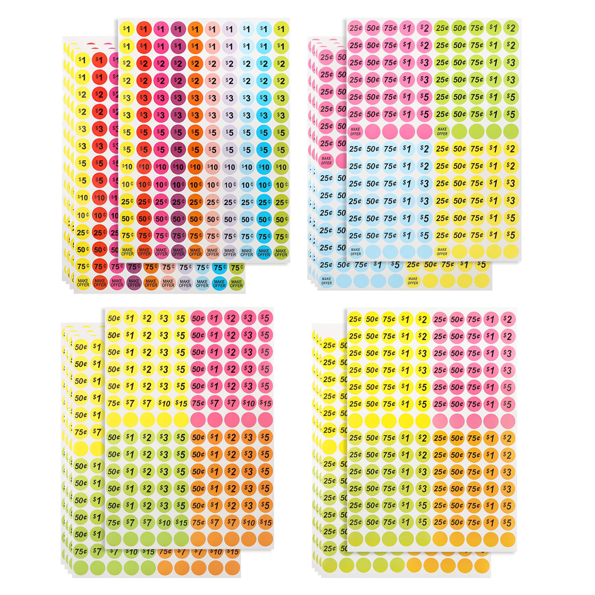 2800Pcs Garage Sale Price Stickers, 3/4 Inch Round Yard Sale Price Stickers, Removable Price Tag Labels for Yard Sales, Flea Markets, County Fairs &