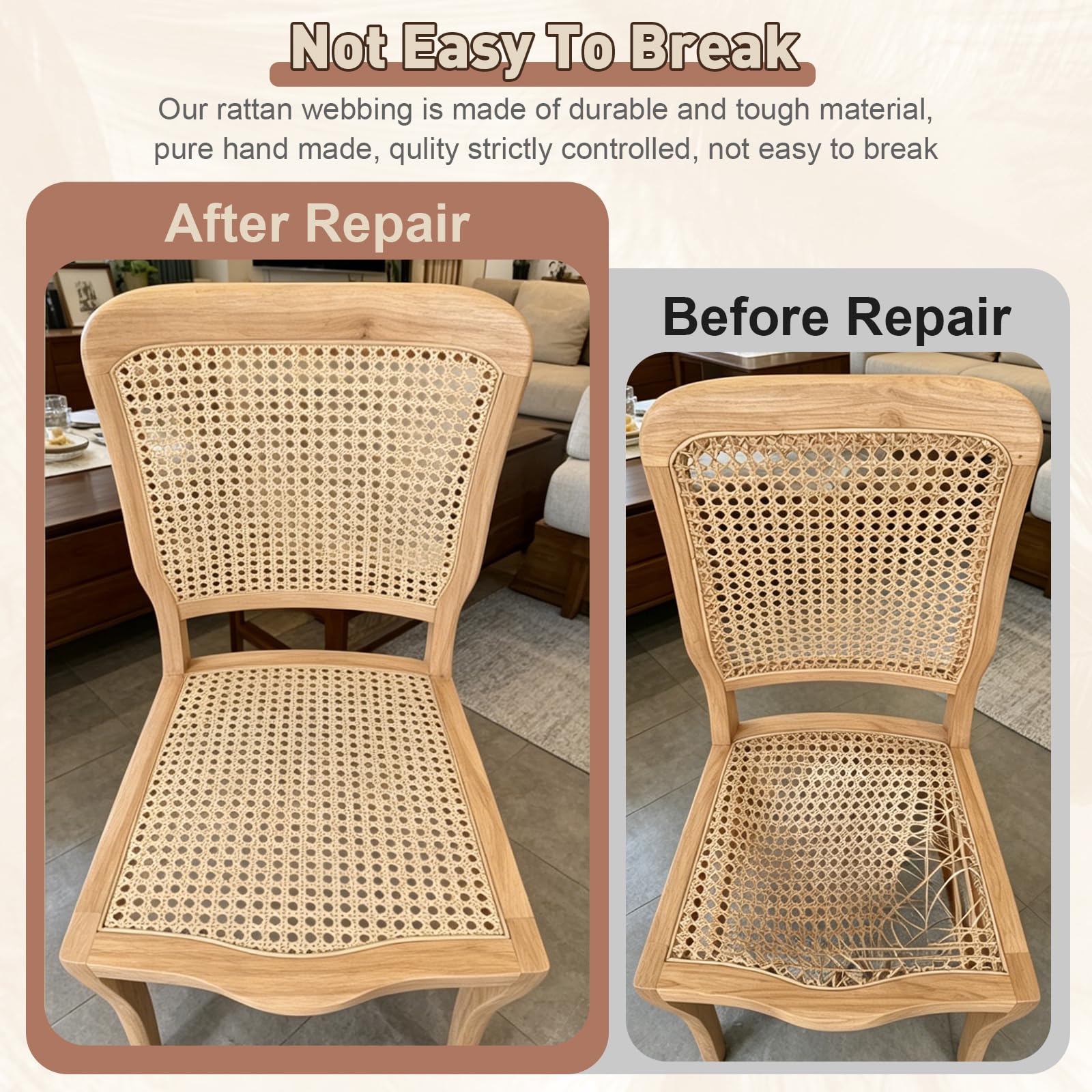 Wiener Geflecht Set, 100x40cm Rattan Geflecht mit 2 Rolle 3M Lang Peddigrohr, 8 Holzkeilen und 2 Holzflachmeißel für DIY Möbel Dekoration, Gurtband Handgemachtes, Stuhlflechtrohr Flechtrohrgewebe