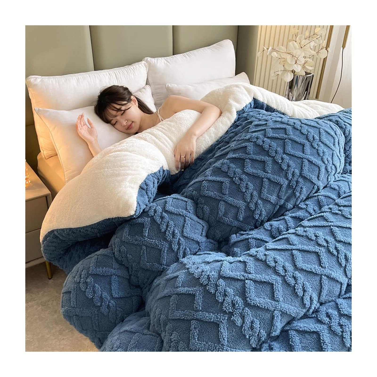 Thickened Super Soft Insulation Hibiscus Winter Quilt -Cashmere Hibiscus Double Fabric - Breathable Warmth Fluffy Plush Double Sided Velvet Blanket for Cold Weather(Color2,200x230cm(5kg))