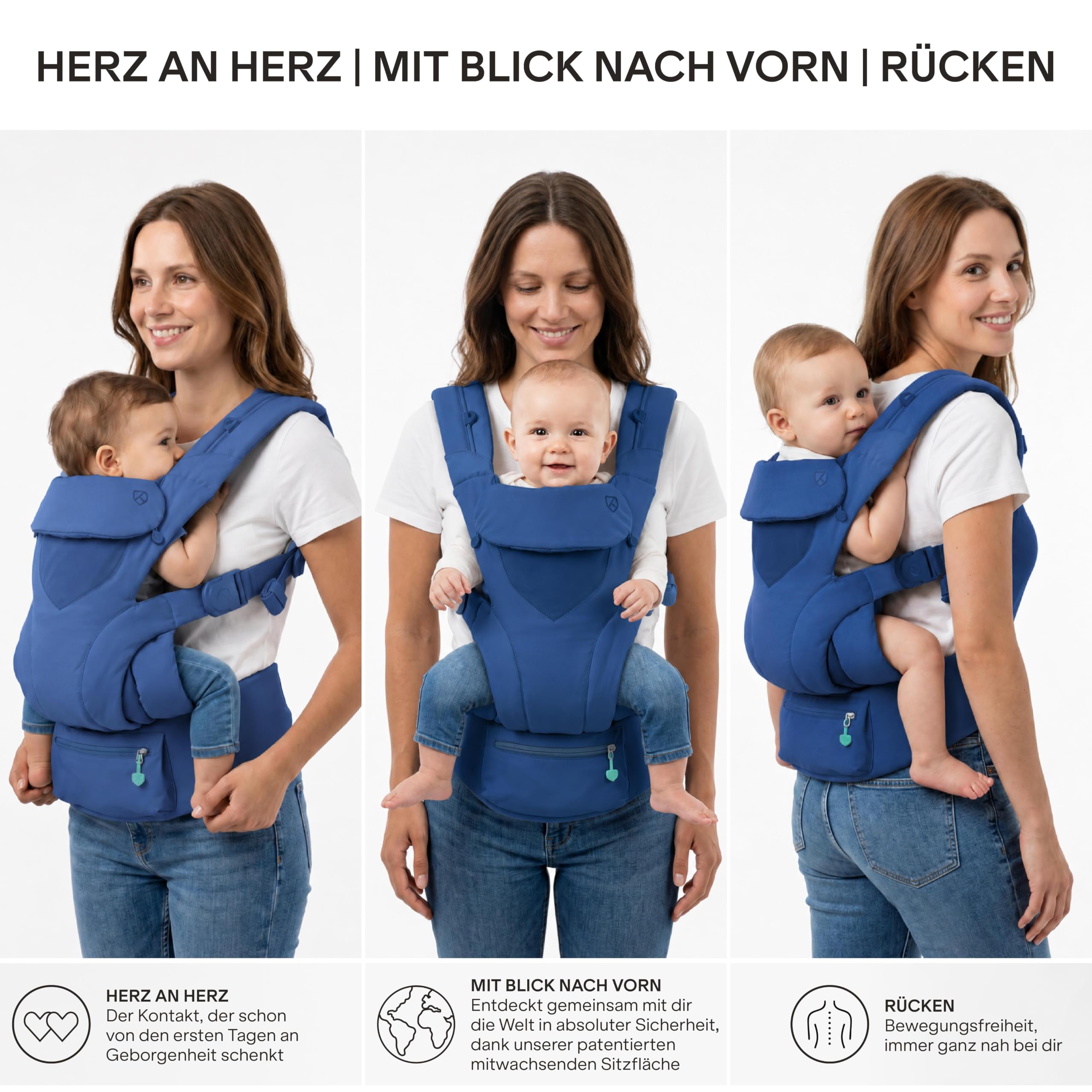 Koala Babycare Babytrage Neugeborene ab Geburt 0–36 Monate (3,2–20,4 kg) – Baby Trage mit Patentiertem Mitwachsendem Sitz in 3 Größen, Verstellbare Kopfstütze, Bauch-, Front- und Rückentrageweise