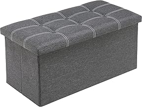 Linen Home Foldable Large Ottoman Seating Cube, Footrest Step Stool for Living Room, Bedroom, Laundry and Toys Storage Organizer Bin Box with Lidded Cover (76X38X38 CM) (Grey)