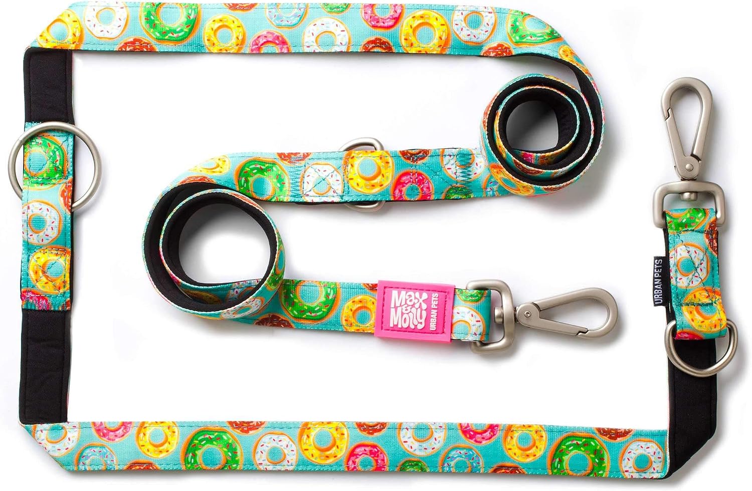 Max & Molly 6-in-1 Hands Free Multi-Function Dog Leash, Ultra Soft Padded Neoprene, Donuts L (178012)