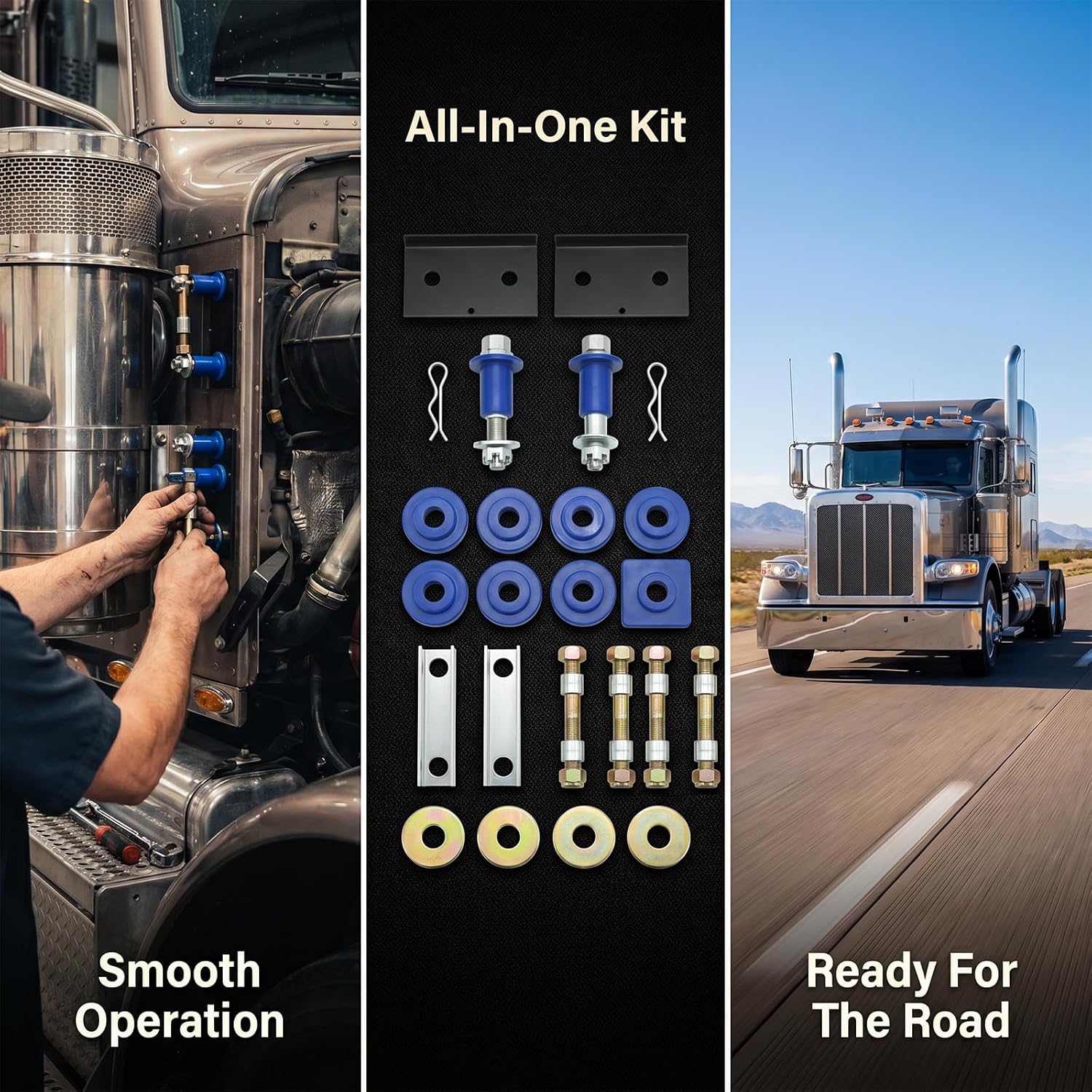 Engine Hood Hinge Pivot Bolt and Bushing Kit Replacement for Peterbilt 378 379, Replaces 13-04154, 13-04164, Includes Hood Bumper and Roller Bushings