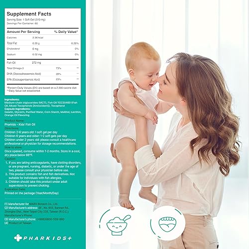 Miniatura 6 de Aceite de pescado para niños  272 mg Omega-3 DHA y EPA para el cerebro, la visión y el apoyo inmunológico  Geles suaves en forma de pescado sabor