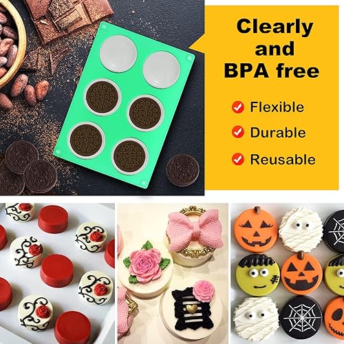 Miniatura 6 de Siodisr - 2 moldes de silicona para galletas Oreo para chocolate, 6 cavidades cilíndricas redondas para chocolate, moldes para dulces, moldes de