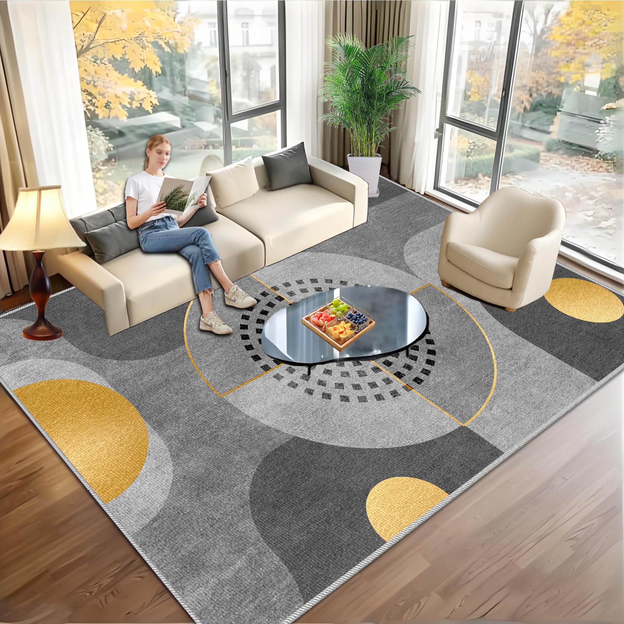 Tapis de salon lavable machine avec envers antidérapant pour protéger les sols