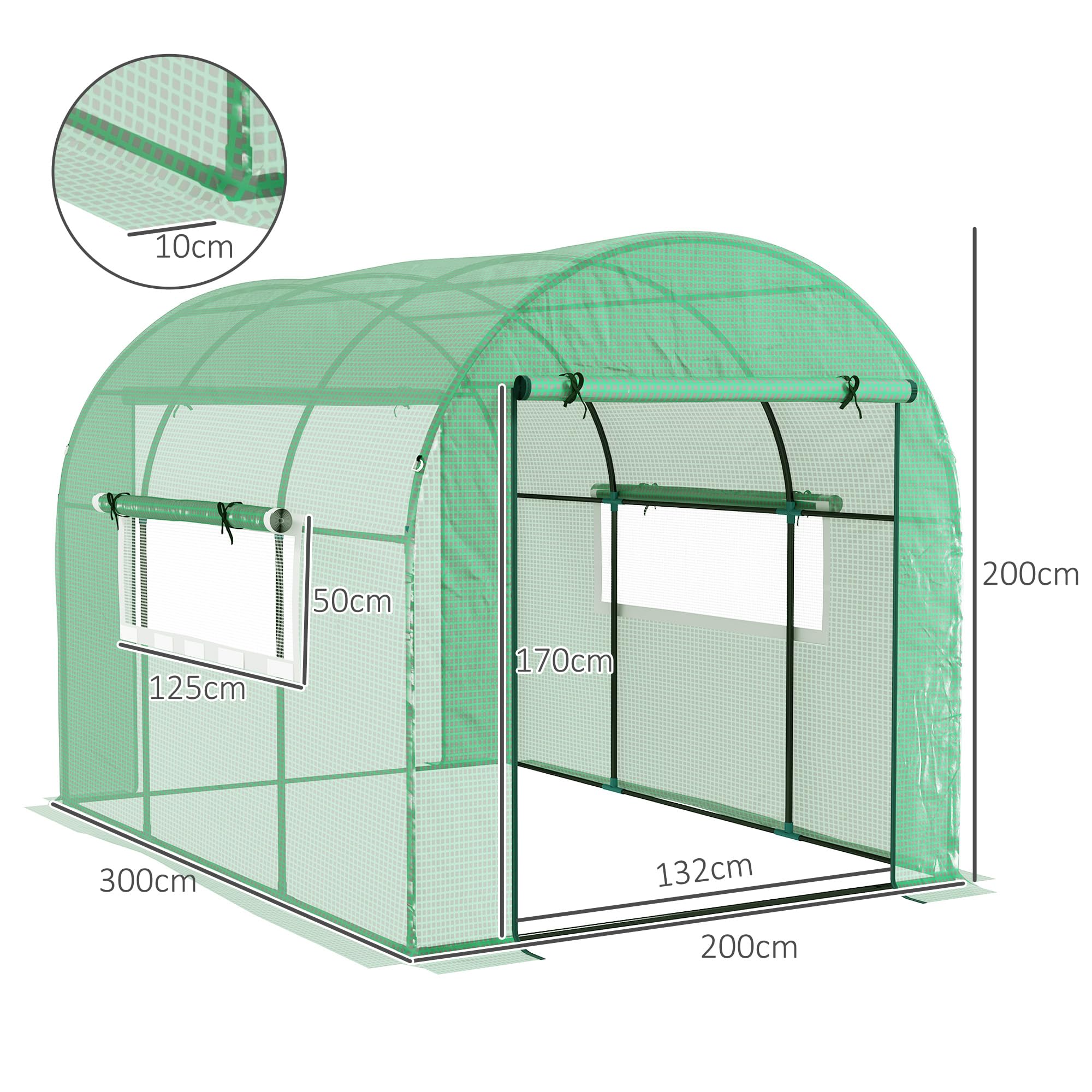 Outsunny Serra da Giardino a Tunnel 3x2x2 m con Porte e Finestre Avvolgibili, Serra per Orto con Struttura in Acciaio e Copertura PE, per Orto Verdure Fiori Frutta, Anti UV, Verde
