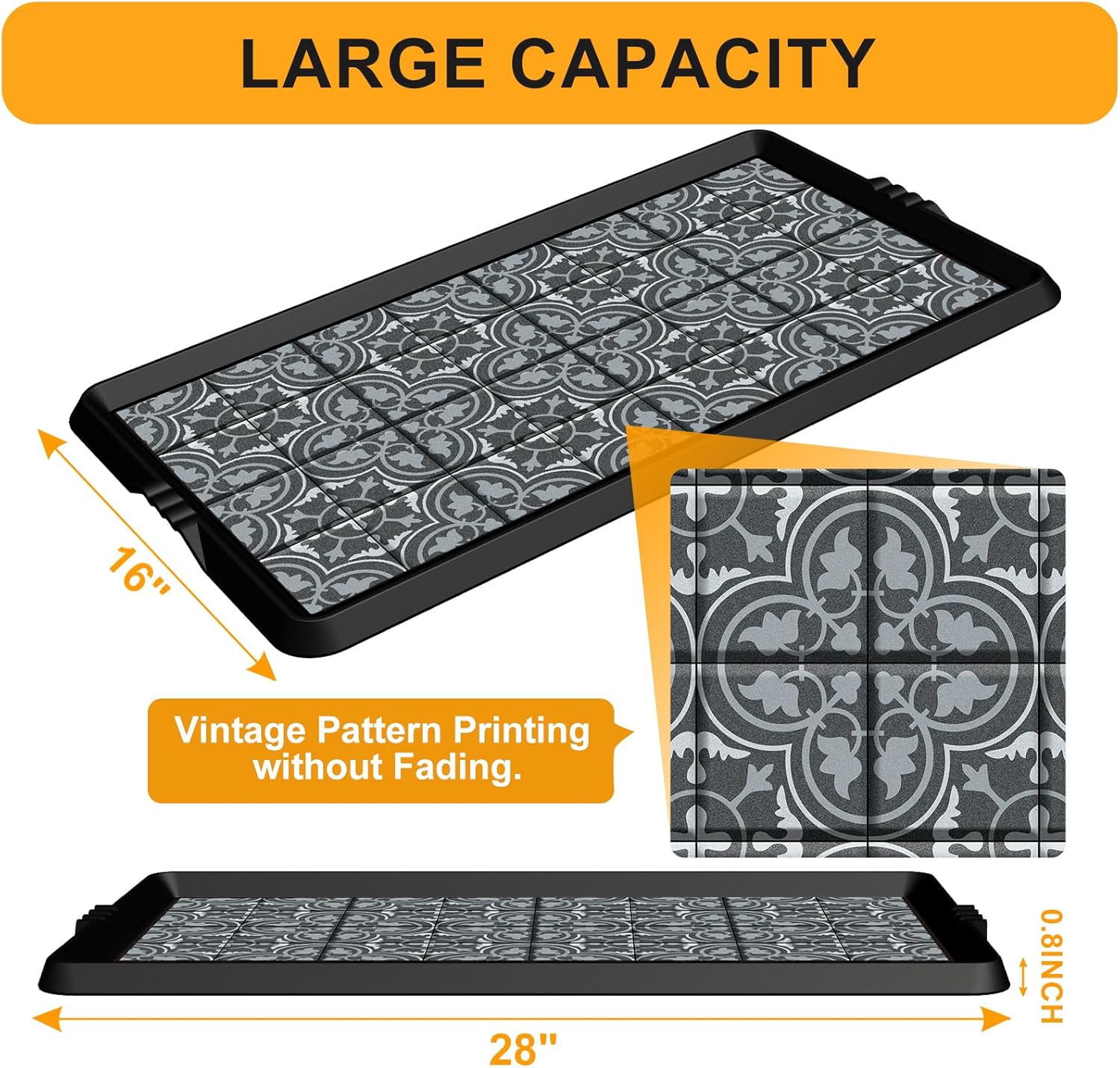 BEHERO Boot Tray Shoe Mat Decorative Patterned, Rubber Boot Matt Tray Indoor and Outdoor Use, 16" x27.5" Shoe Cleaning Mat Non-Slip, Shoe Storage Waterproof with Artistic Prints for Entryway(Gray) Slate Gray 1'4" x 2'4" (Rectangular)