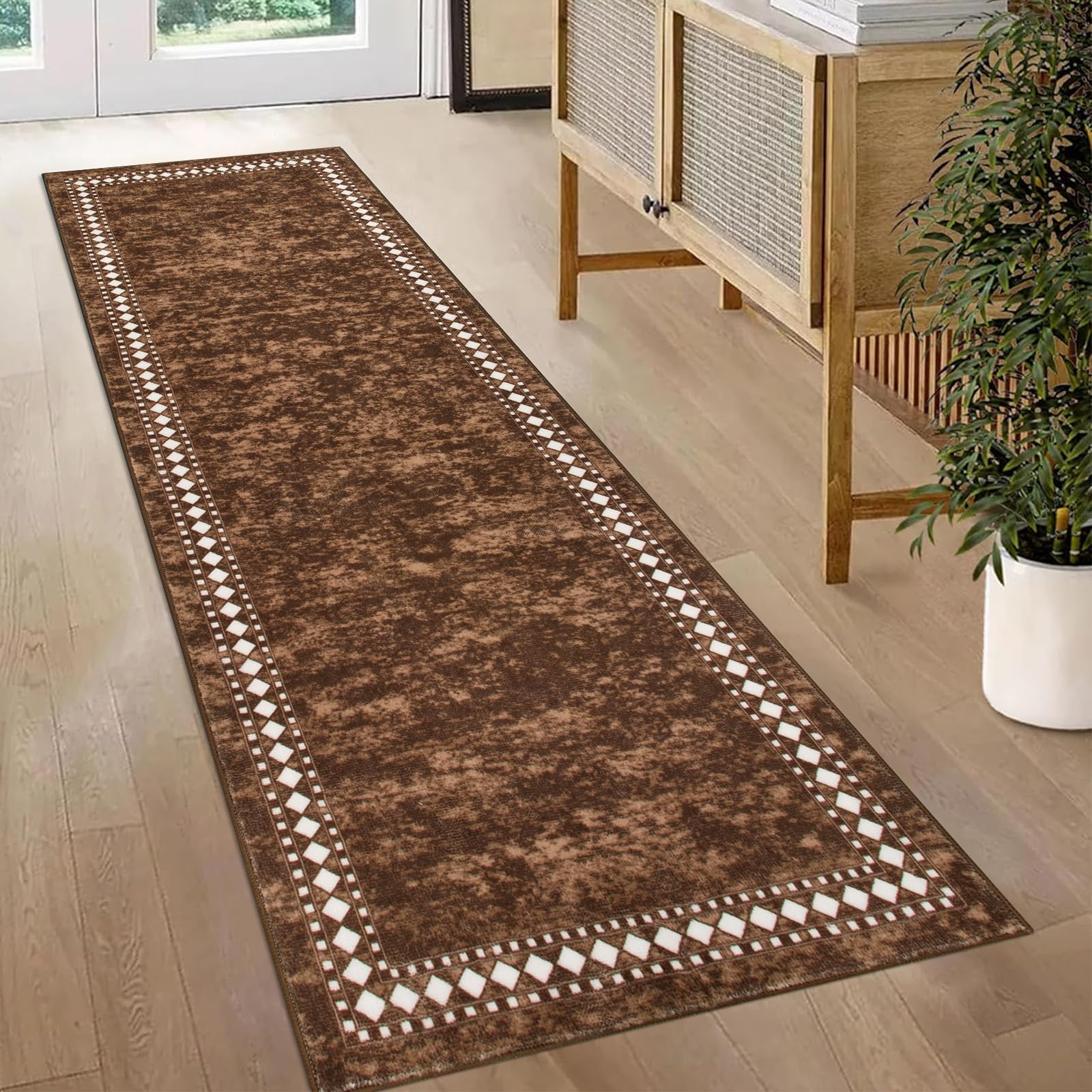 Homcomodar Carpet Runner for Hallways Non Slip Runner Rugs for Kitchen Washablel Floor Carpet Runner Hallway Rug Runners for Entryway Bedroom Laundry Doorway(Brown,65x240cm)