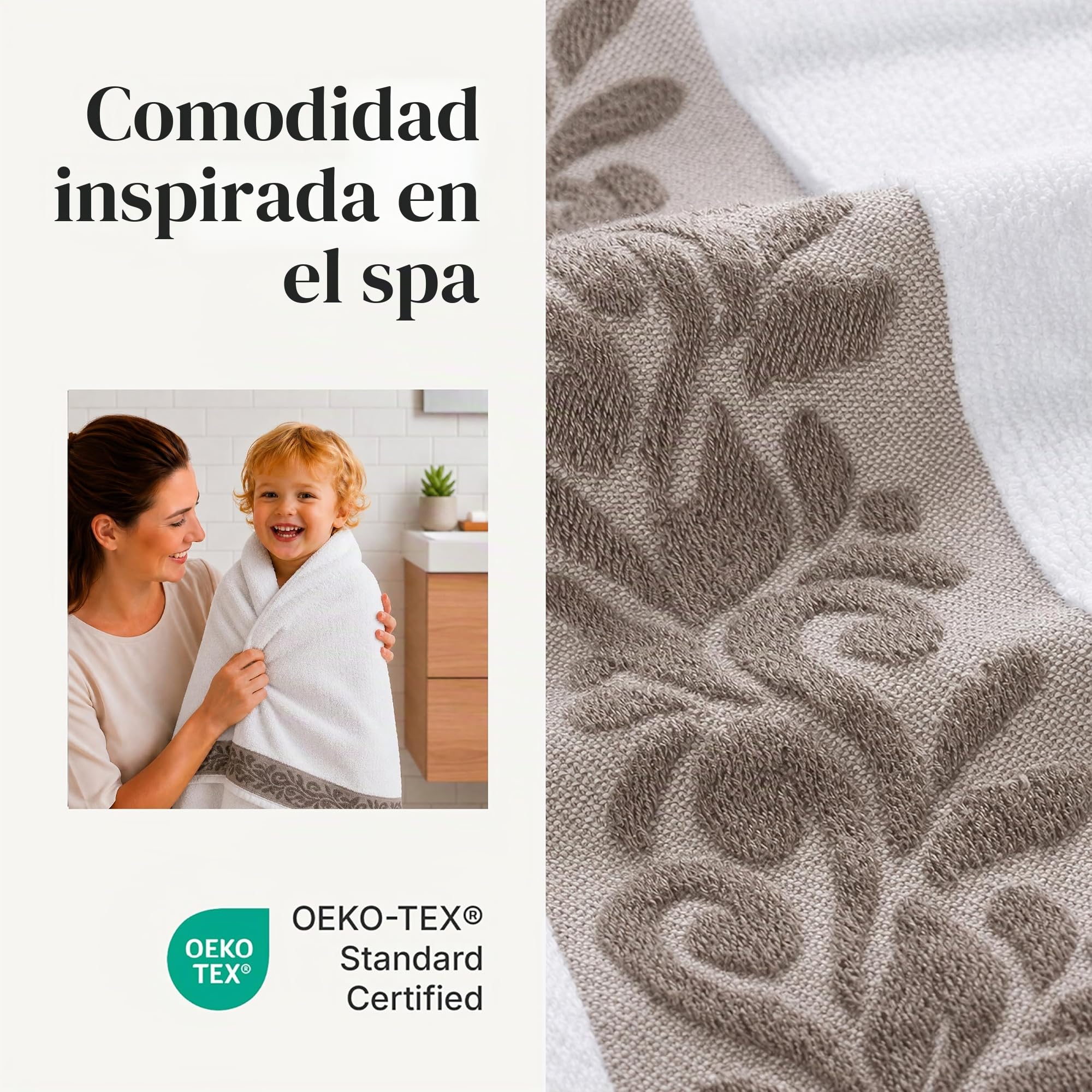 Modern Threads Juego de 6 Toallas de 600 gsm con Borde Jacquard Filgree, Color Gris Pardo