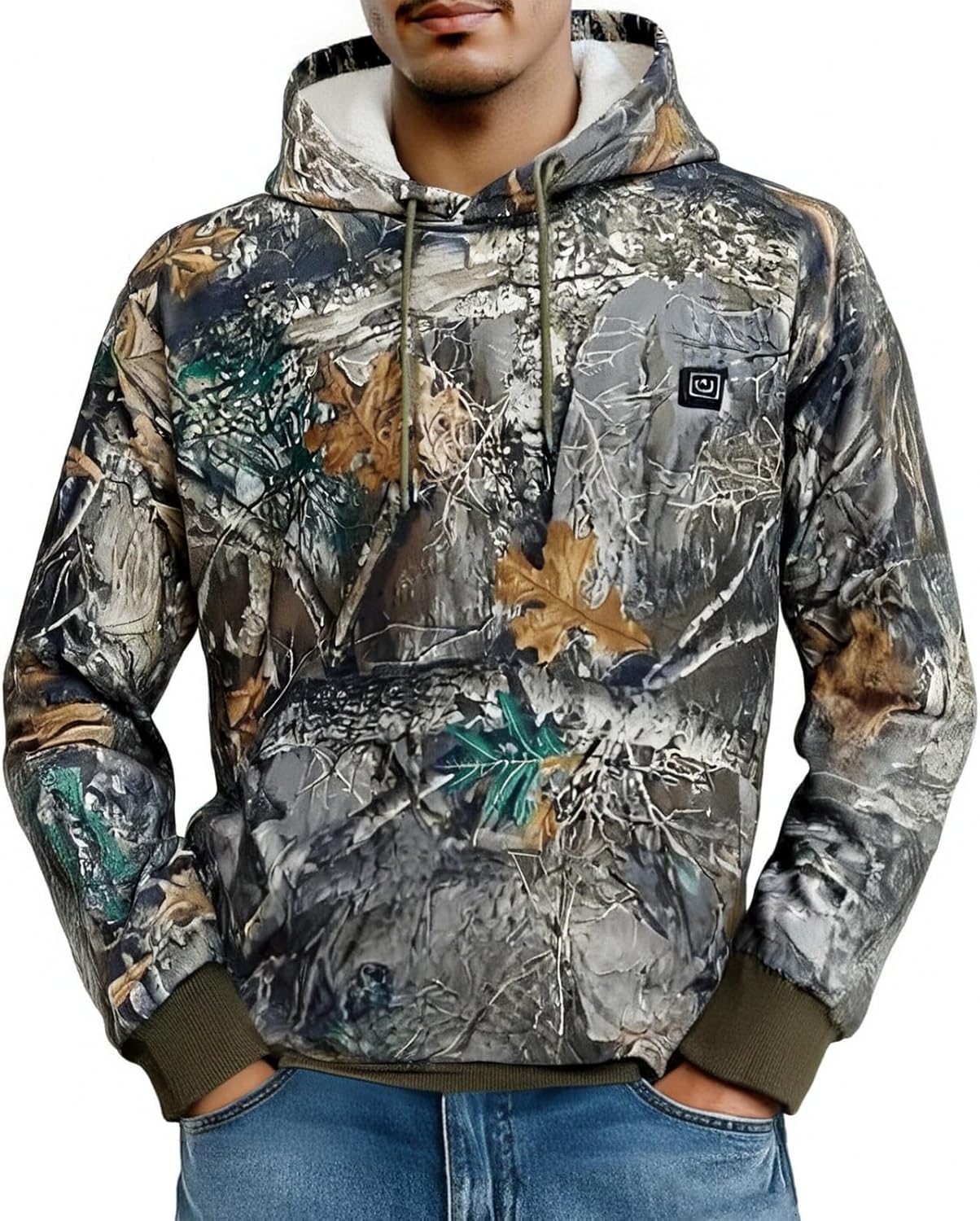 Wankang Camo Heated Hoodie for Men USB Electric Heated Hoodie Pullover Outdoor Heating Hooded Sweatshirt with 7 Heating Zones