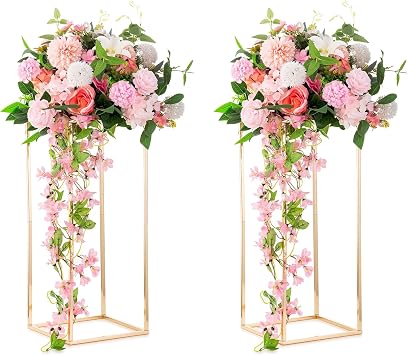 Gold Centerpiece Stand for Table Acrylic Panel, 23.6in, Set of 2