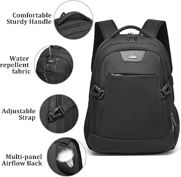 DUSLANG Anti-Theft Laptop Backpack, Black, 15.6-14-13 Inch Laptop Sleeve, USB Charging Port