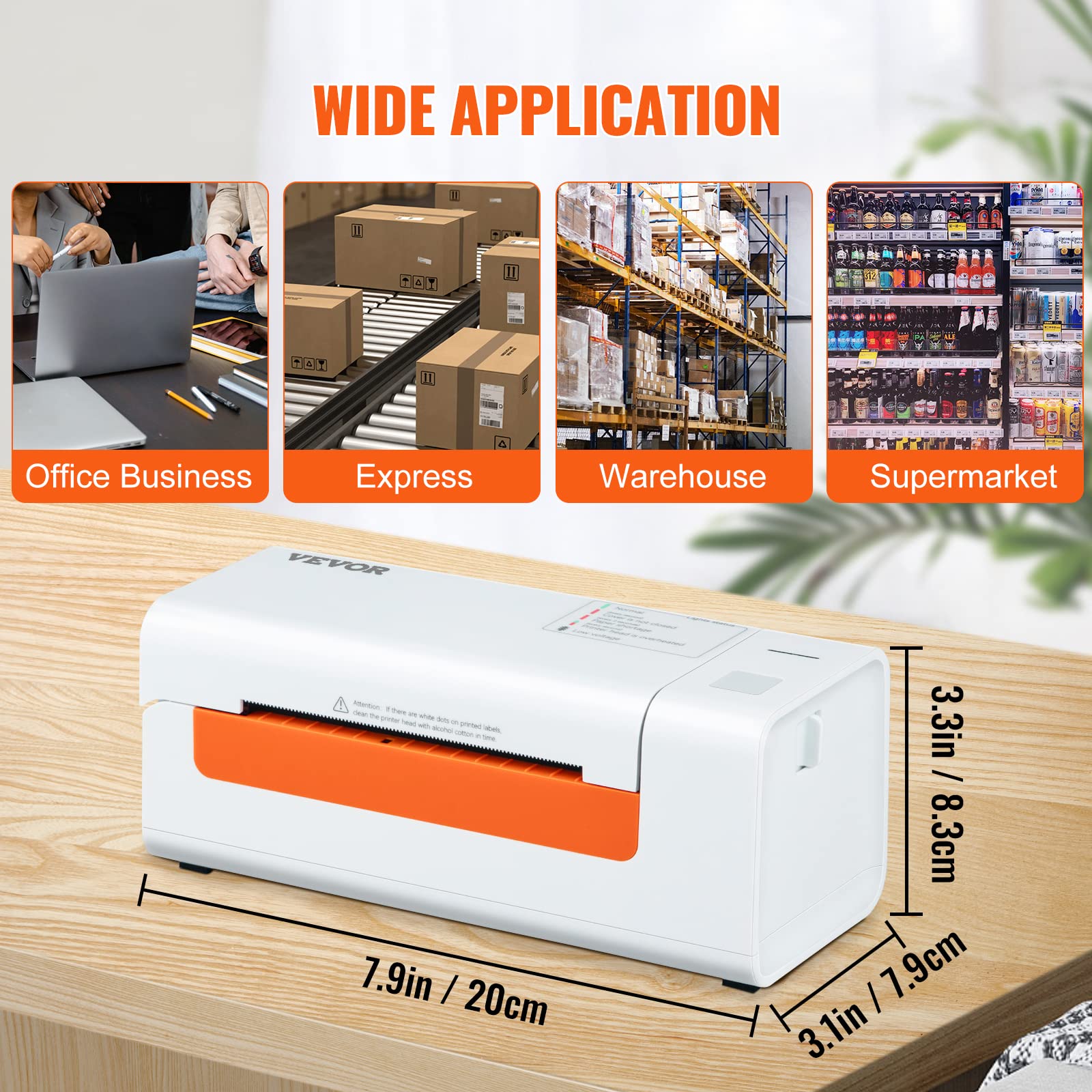 VEVOR Termiczna drukarka etykiet, drukarka etykiet wysyłkowych 10 cm x 15 cm, połączenie USB i automatyczne rozpoznawanie etykiet, obsługa Windows/MacOS/Linux, kompatybilna z Amazon, Ebay, Etsy, UPS, itp