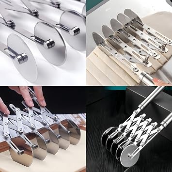 5-Wheel Professional Pastry Cutter - Stainless Steel Pizza & Dough Tool, Multi-Use Kitchen Utensil for Baking, Lattice Cutting, Cookie Dividing - Heavy Duty Pastry Wheel with Ergonomic Handle