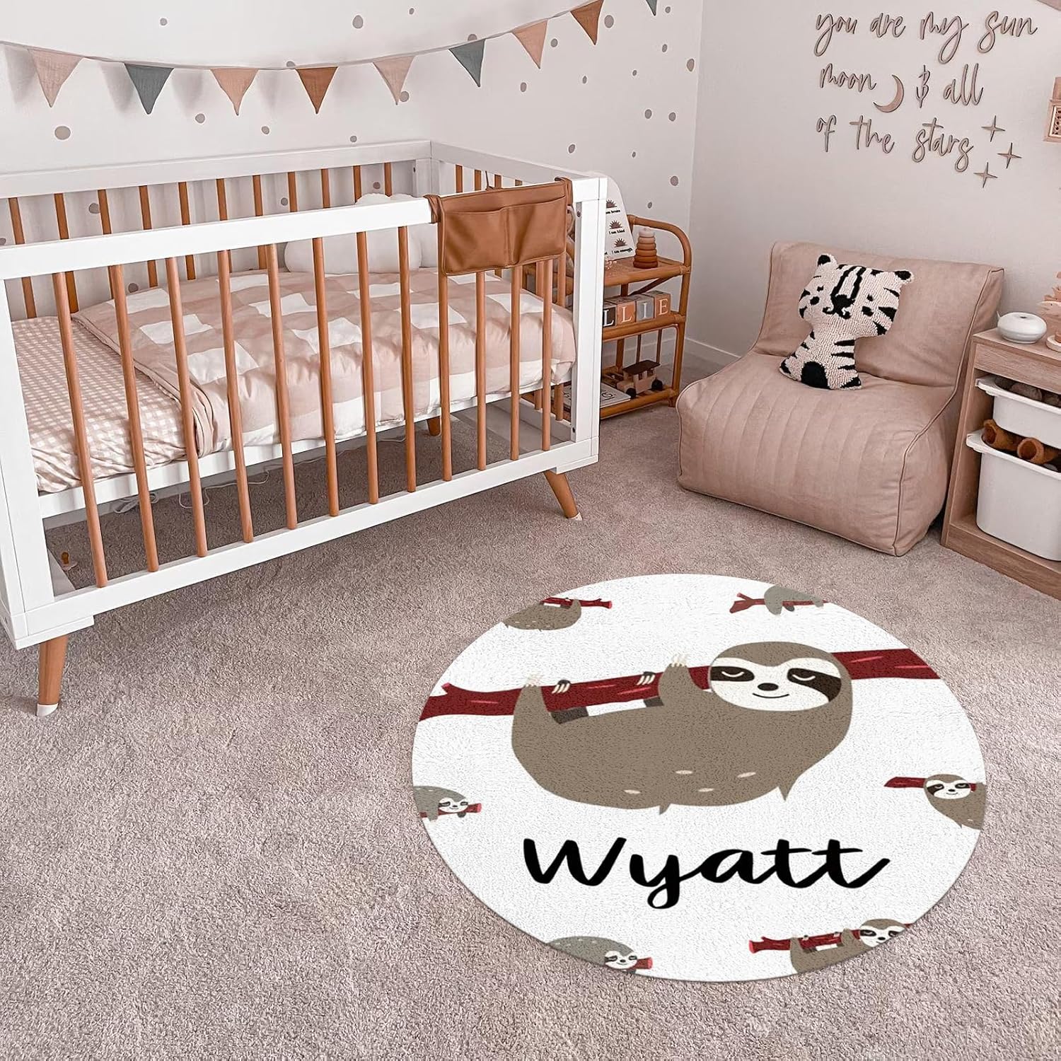 Personalized Baby Sloth Crib Sheet Set：Customized Crib Bedding 3 Piece Sets with Name, Custom Chic Nursery Crib Sheet Bedding Set for Baby Boys and Girls