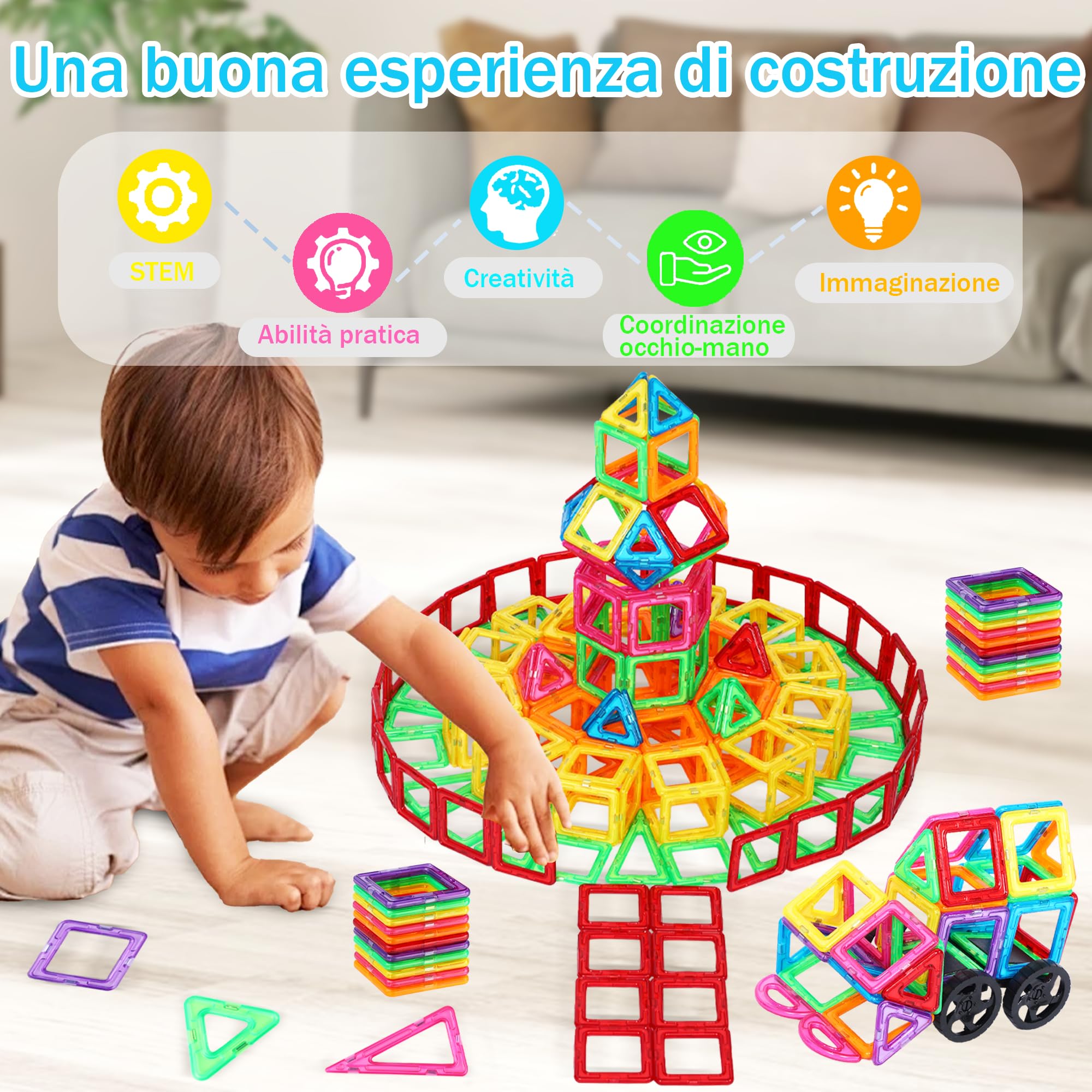 NorthBeland 60 Pezzi Costruzioni Magnetici per Bambini, Giochi Magnetici per Bambini, Natale Compleanno Regalo Bimbo 3 4 5 6 7 8 Anni