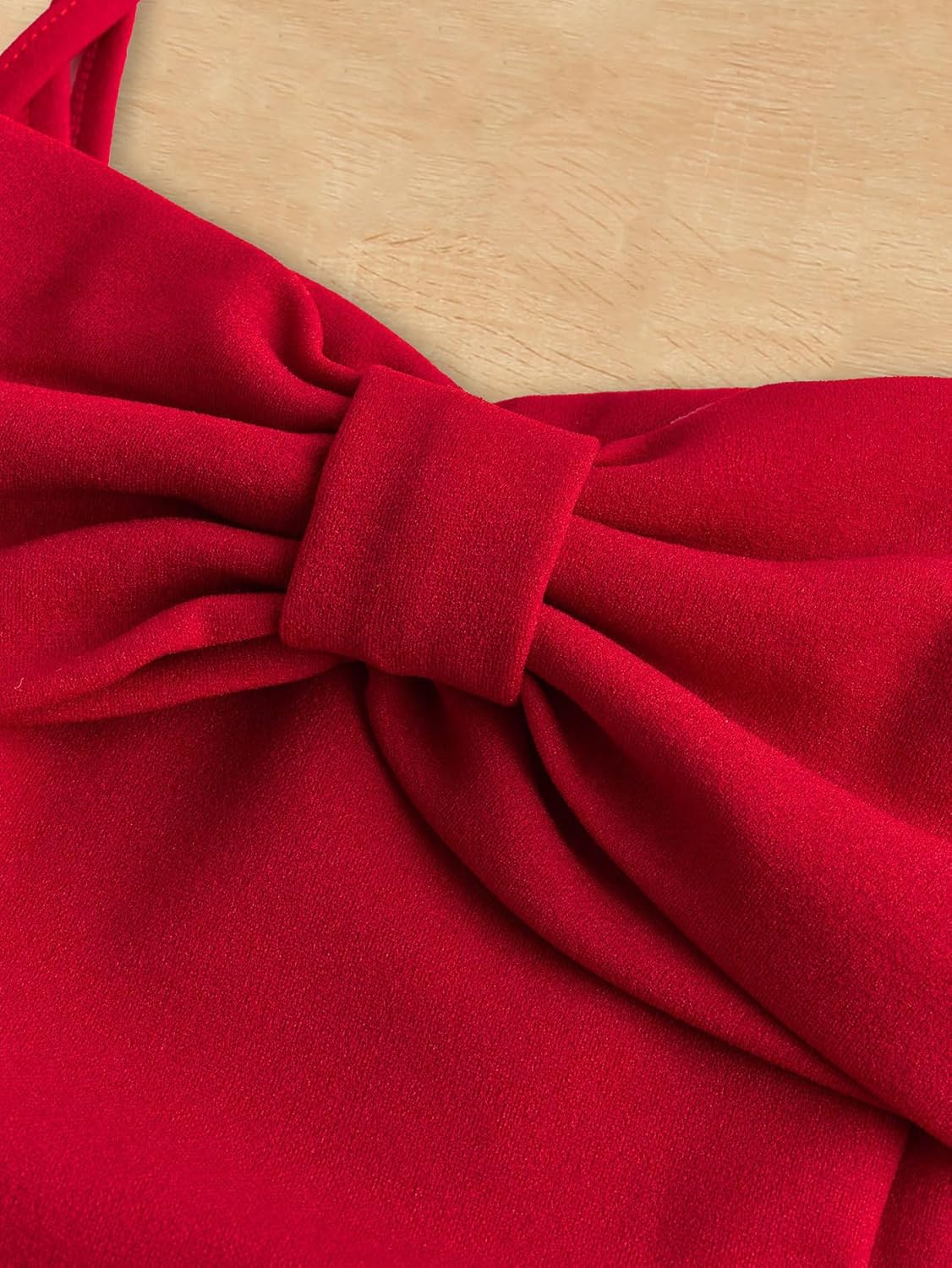 Girl Bow Knot Shoulder Dress Red Sleeveless Cami Dress A Line Dresses Flared Short Dress for 8-12 Y - Image 4