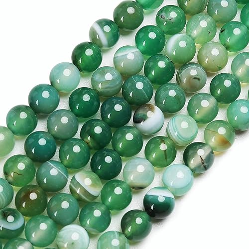 Miniatura 3 de 35 cuentas de ágata a rayas verdes de 0.394 pulgadas (0.394 in) cuentas de piedras preciosas naturales redondas sueltas para hacer joyas