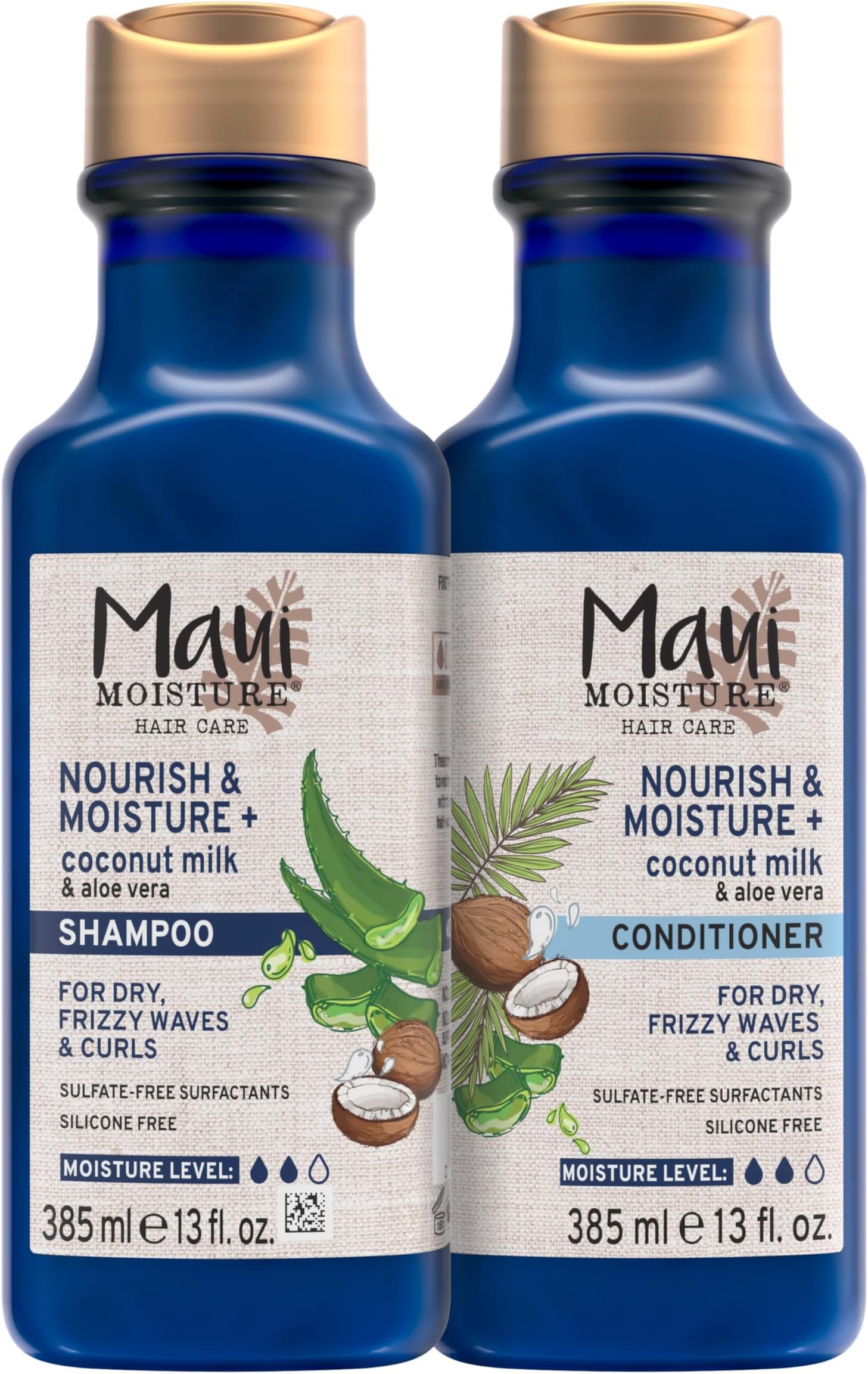 Nourish & Moisture + Coconut Milk Shampoo + Conditioner to Hydrate and Detangle Curly Hair, Lightweight Daily Moisturizing Shampoo, Vegan, Silicone & Paraben-Free, 13 Fl Oz