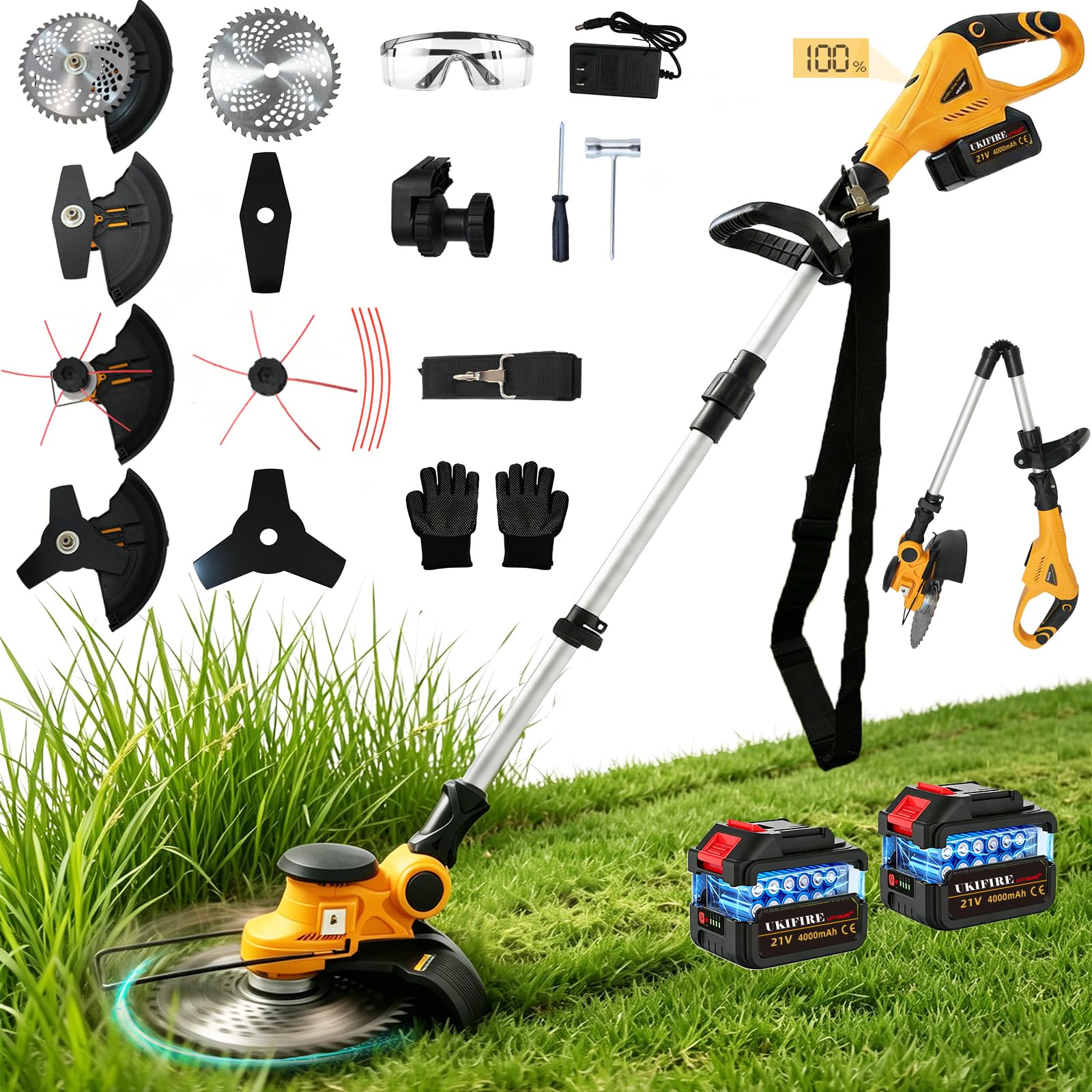 4 in 1 Electric Weed Eater, Cordless Weed Wacker with Wheels