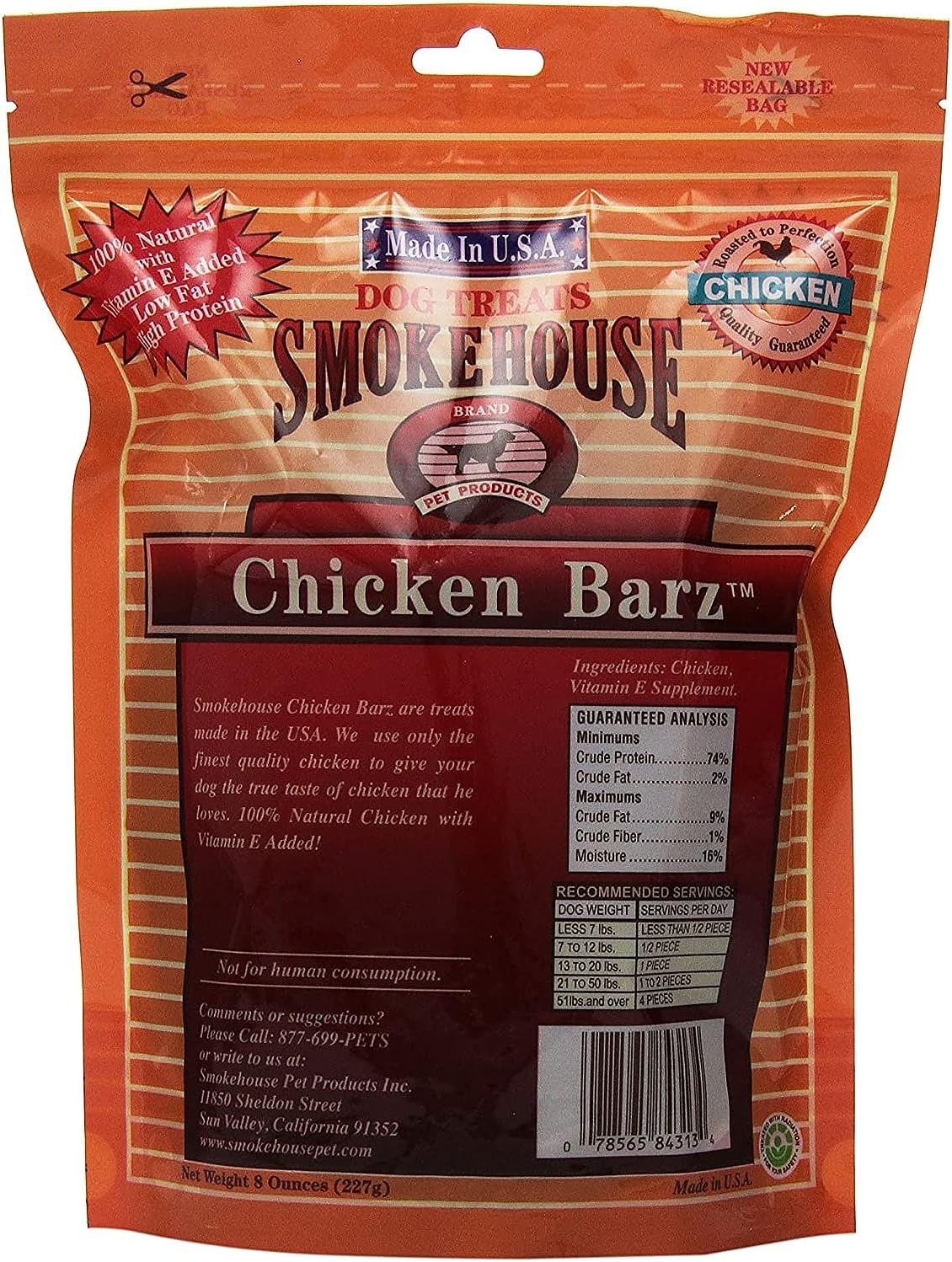 Smokehouse 100-Percent Natural Chicken Barz Dog Treats, 8-Ounce