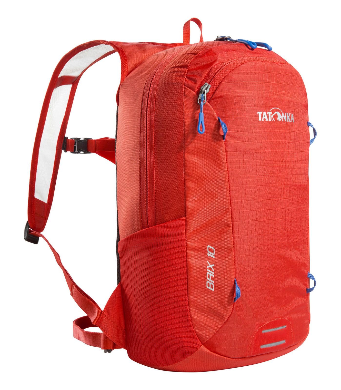 Tatonka Fahrradrucksack Baix 10L - Kleiner, leichter Outdoor-Rucksack mit Helmhalterung und 10 Liter Volumen - Herren und Damen (red orange)