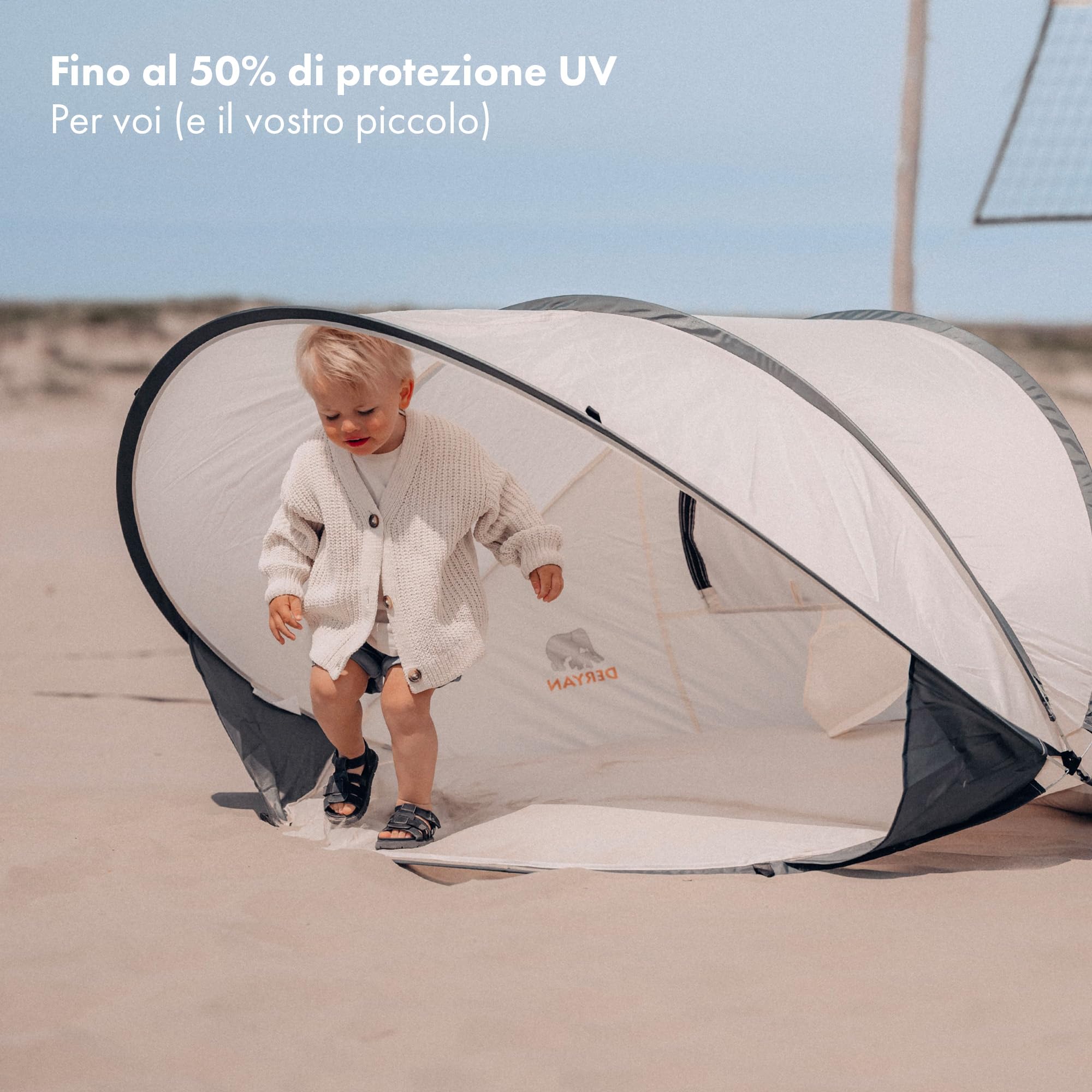 Deryan Tenda da Spiaggia Completamente Chiuso Tenda Spiaggia Pop-up con Cerniera per 2-4 Persone, Protezione Solare UPF 50+, Include Borsa Portatile, Crema