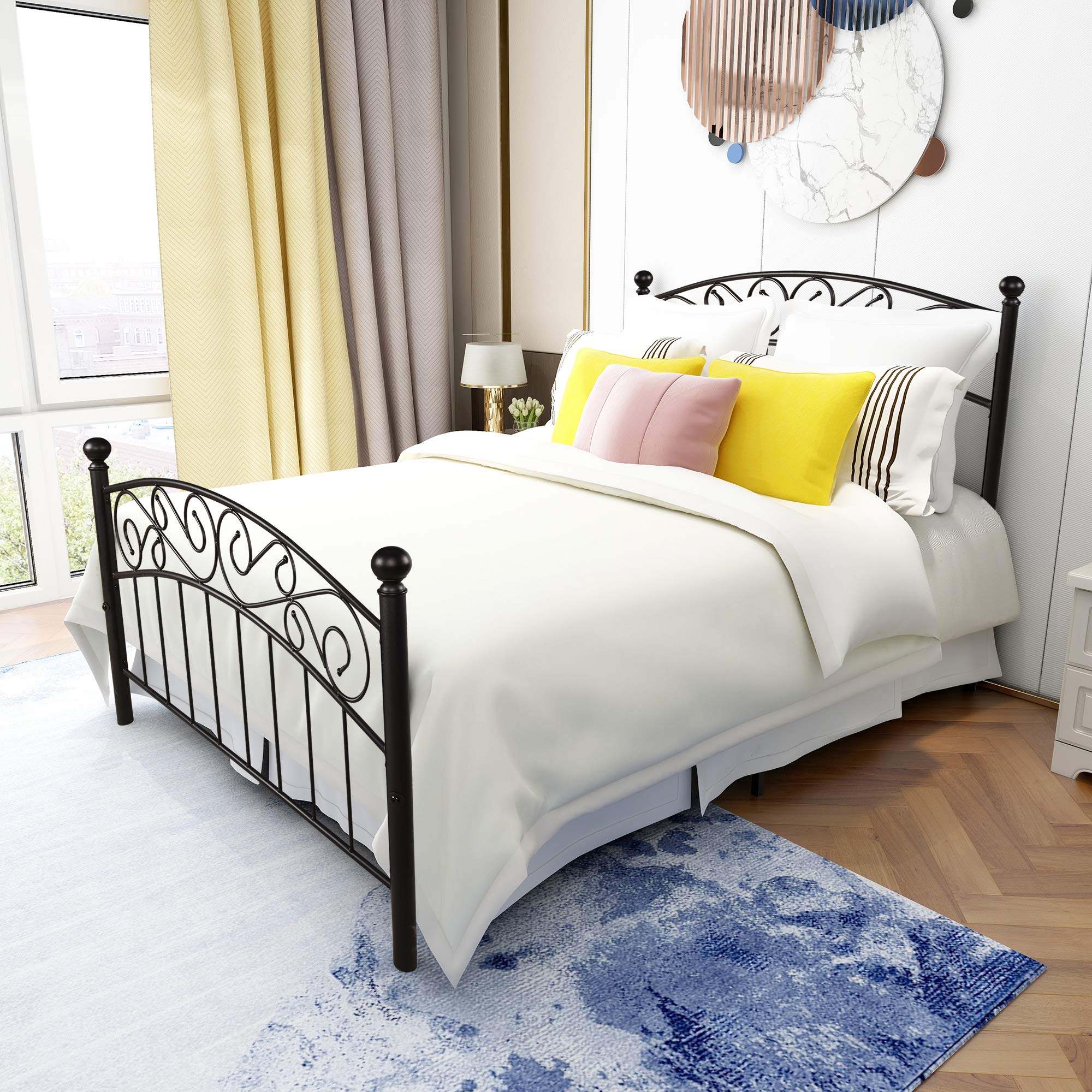 Buy Metal Bed Frame Full Size with Vintage Headboard and Footboard