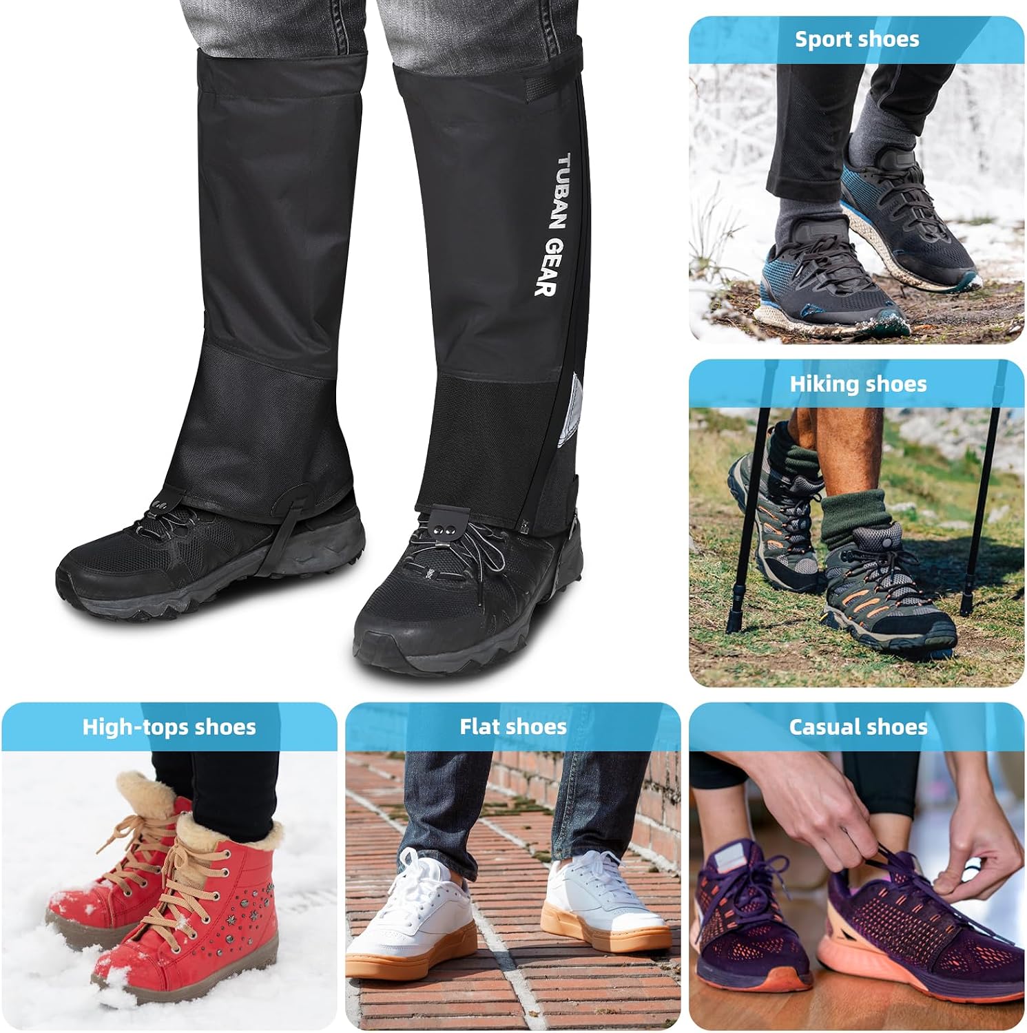 Outdoor Hiking Gaiters with Inclined-Opening Water-Release Zipper, Gaiters for Hiking, Lightweight Leg Shoe Gaiters for Men Women