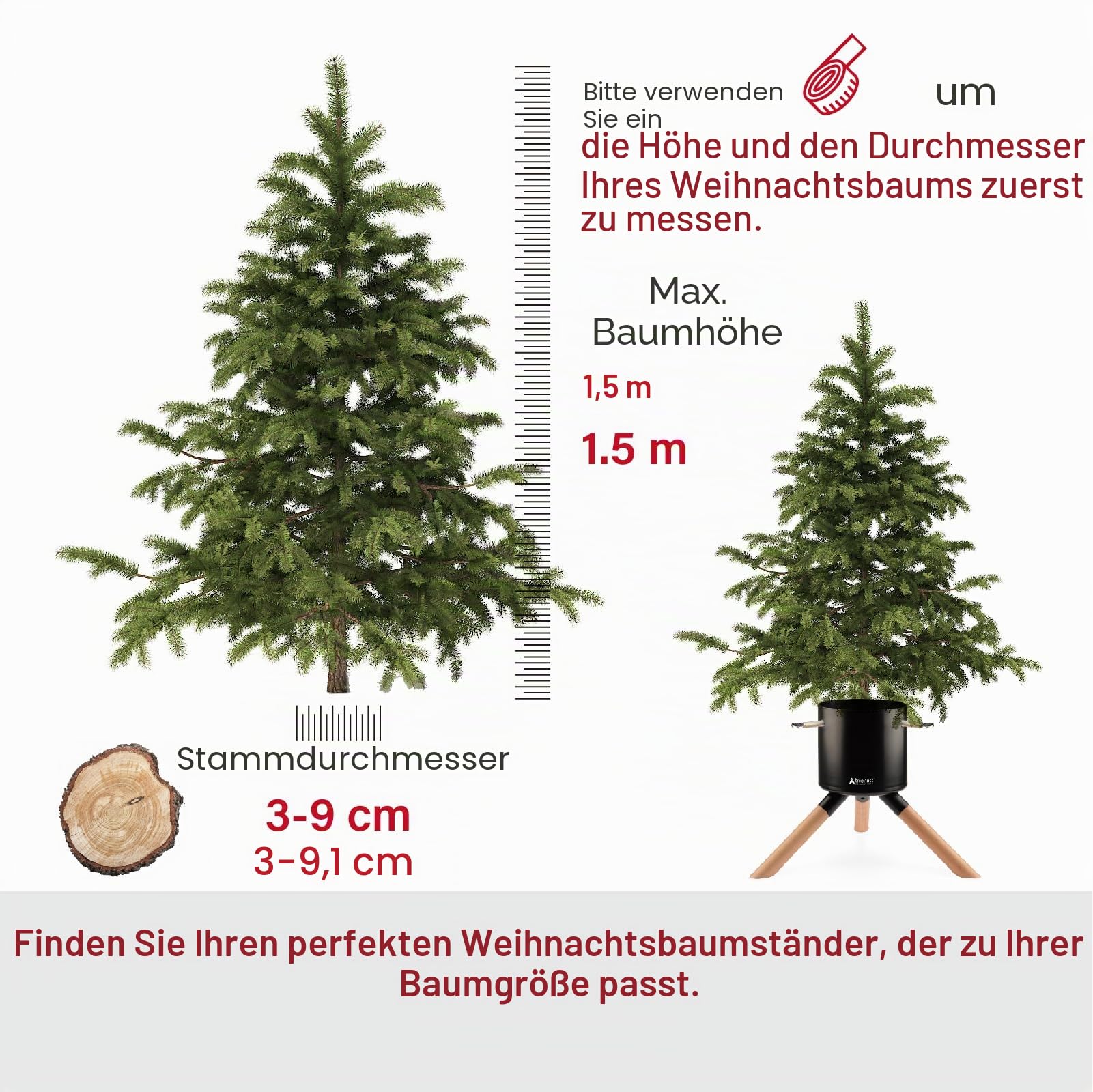 Tree Nest Christbaumständer Weihnachtsbaumständer Baumständer Tannenbaumständer Weihnachtsbaum Standfuß Ständer mit Wasserbehälter - Cosmo Christmas Tree Stand für Bäume bis 1.5m, 3-9cm Stamm Schwarz