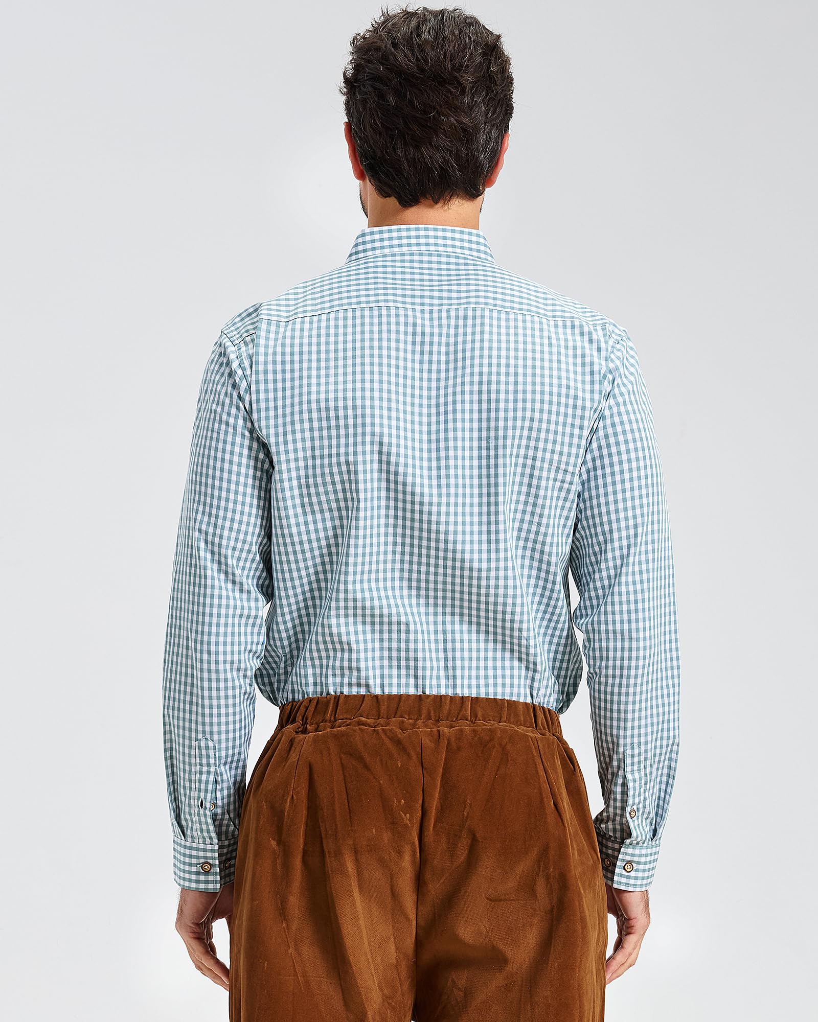 Trachtenhemd Herren Oktoberfest Kariertes Hemd Langarm Baumwolle Traditionell Freizeithemd Comfort Fit in Rot Grün Blau XS-3XL